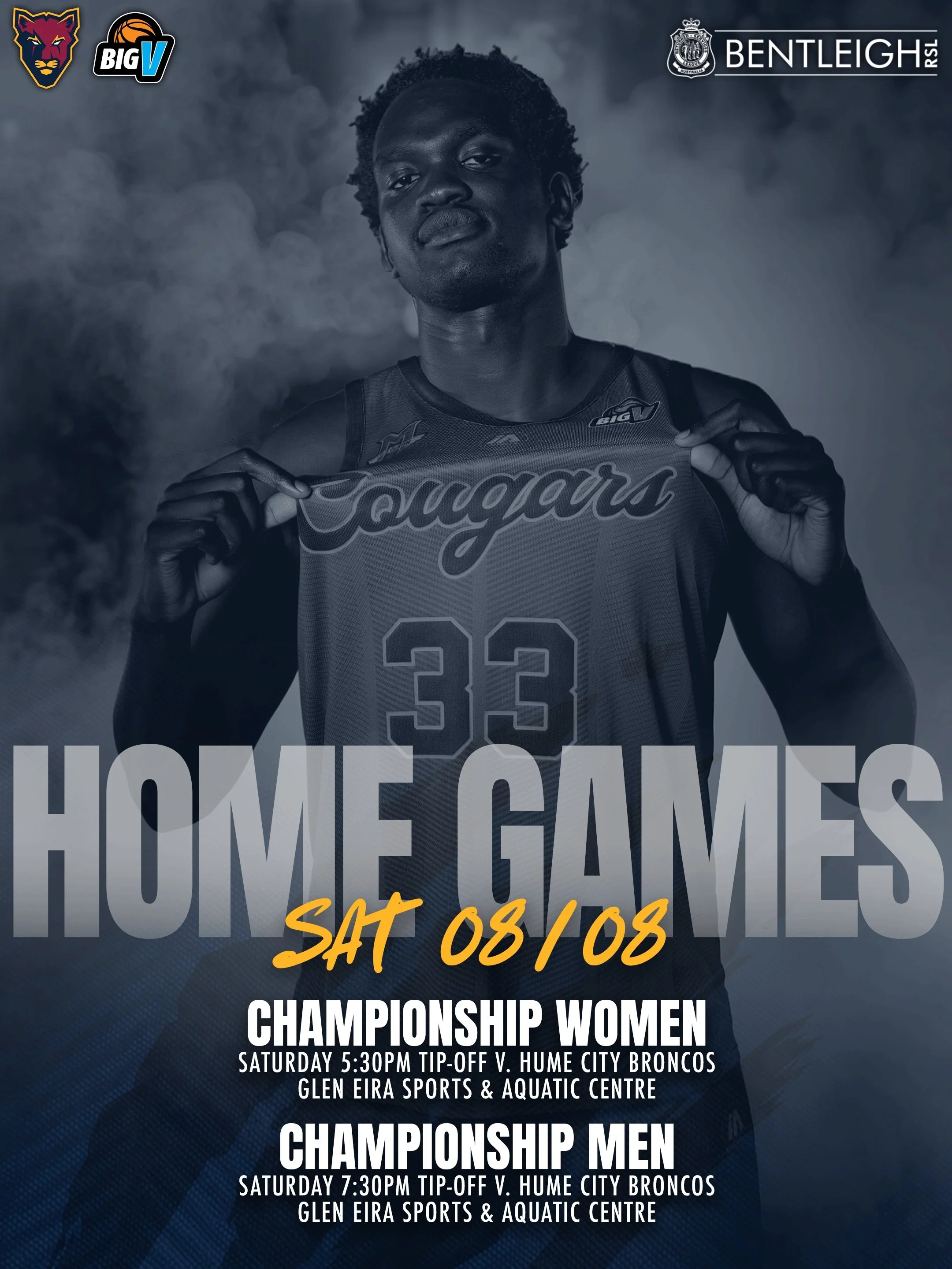 The final round of the Big V regular season is here!

Our Championship Women and Men take the court at home on Saturday night, before the Women close out the weekend on the road on Sunday.

#cougarpride🐾