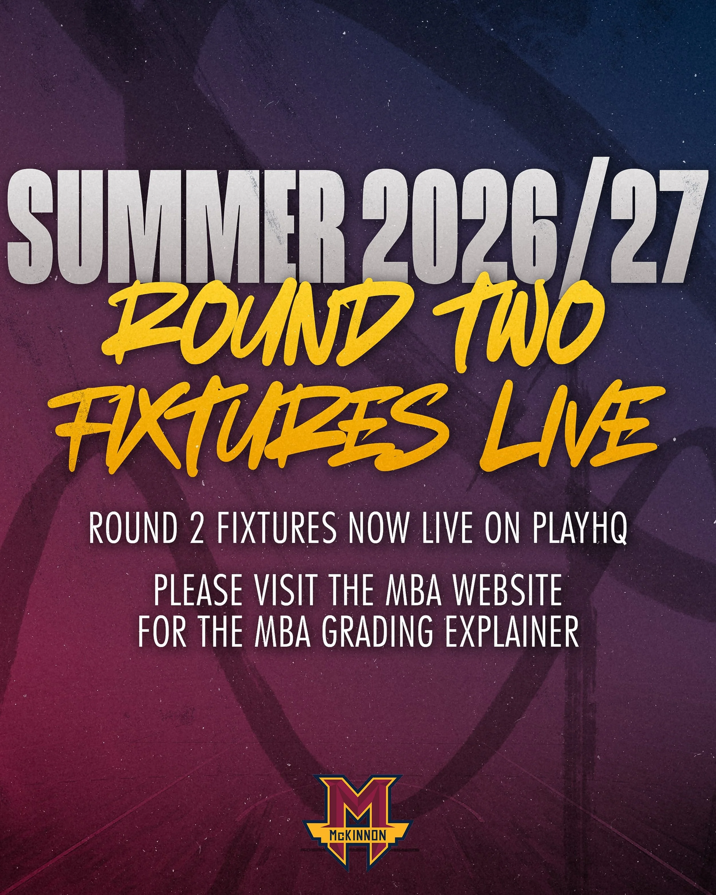 🏀 Round 2 fixtures are now live on PlayHQ!

Please double-check your team&rsquo;s game time and venue ahead of this weekend, as fixtures are released weekly throughout the first four grading rounds. No single result determines a team&rsquo;s divisio