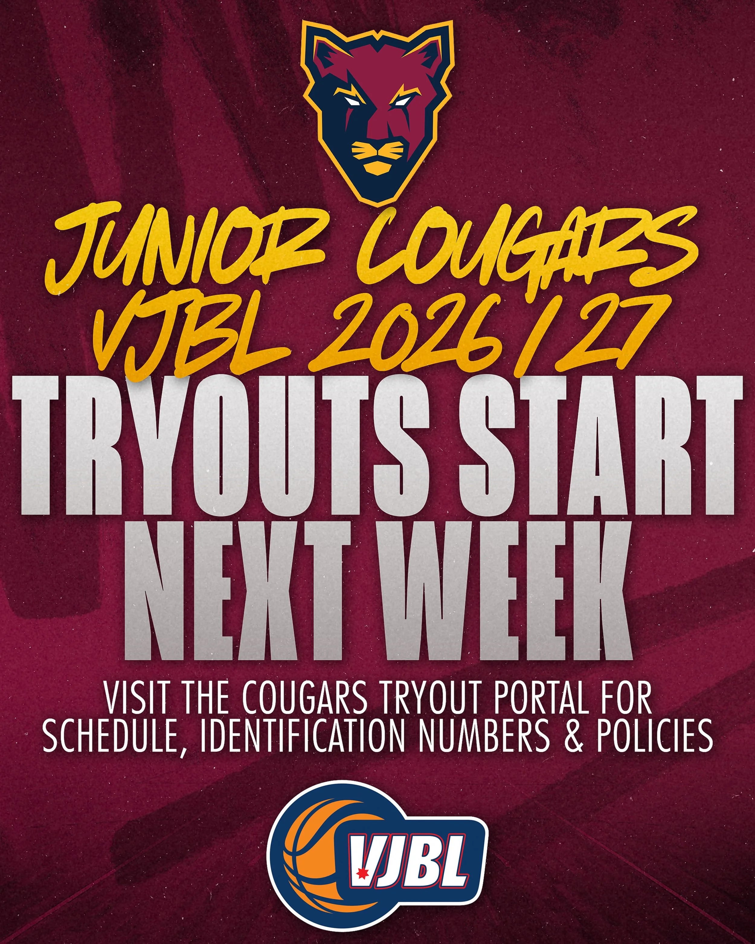Cougars tryouts begin next week! 🏀

Visit the Cougars Tryout Portal for schedule, identification numbers &amp; policies.

📲 Link in bio.