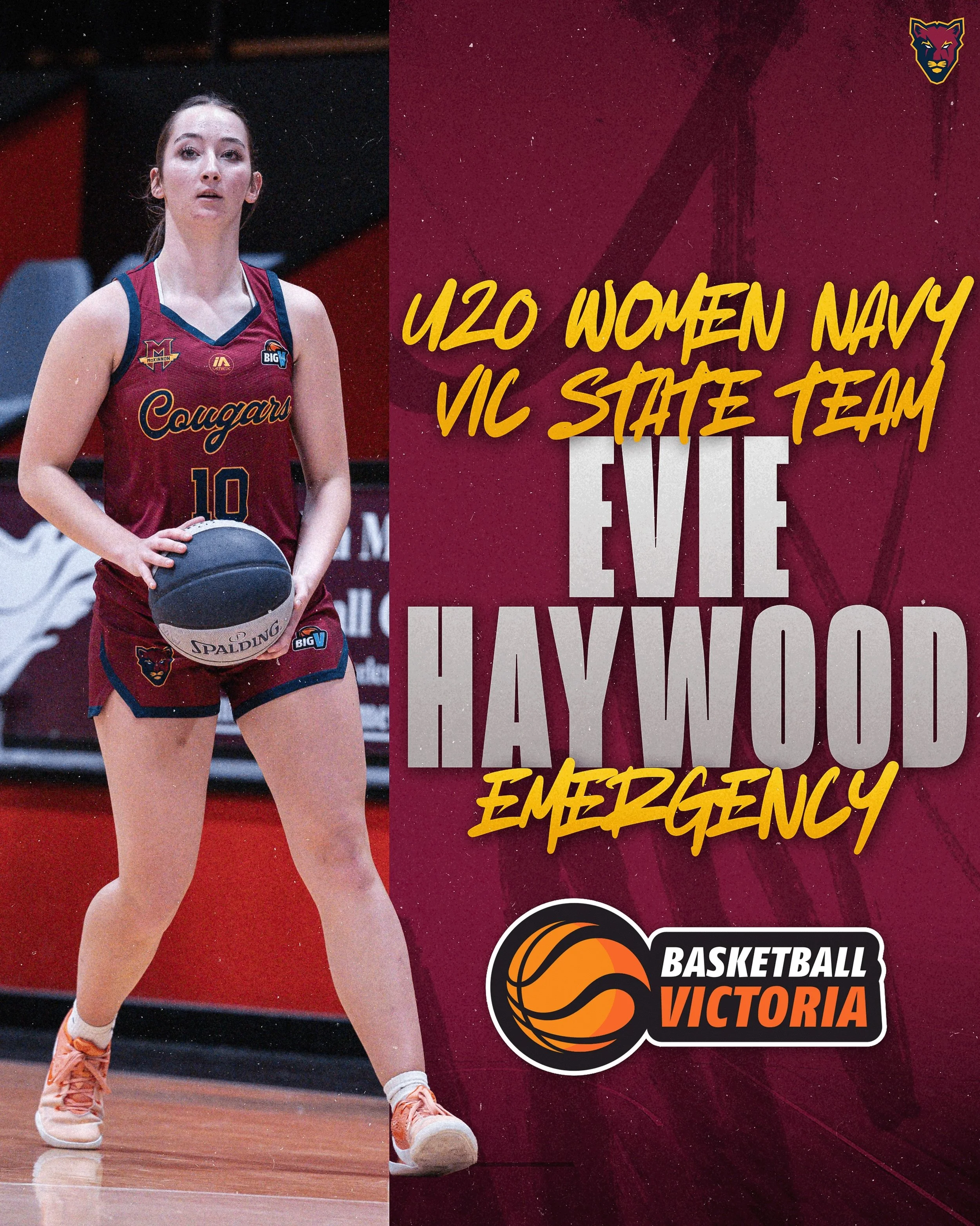 Congratulations to Cougars junior and Youth Women&rsquo;s player Evie Haywood on her selection as an emergency player for the Victoria Navy Under 20 Women&rsquo;s team for the 2027 National Championships! 👏