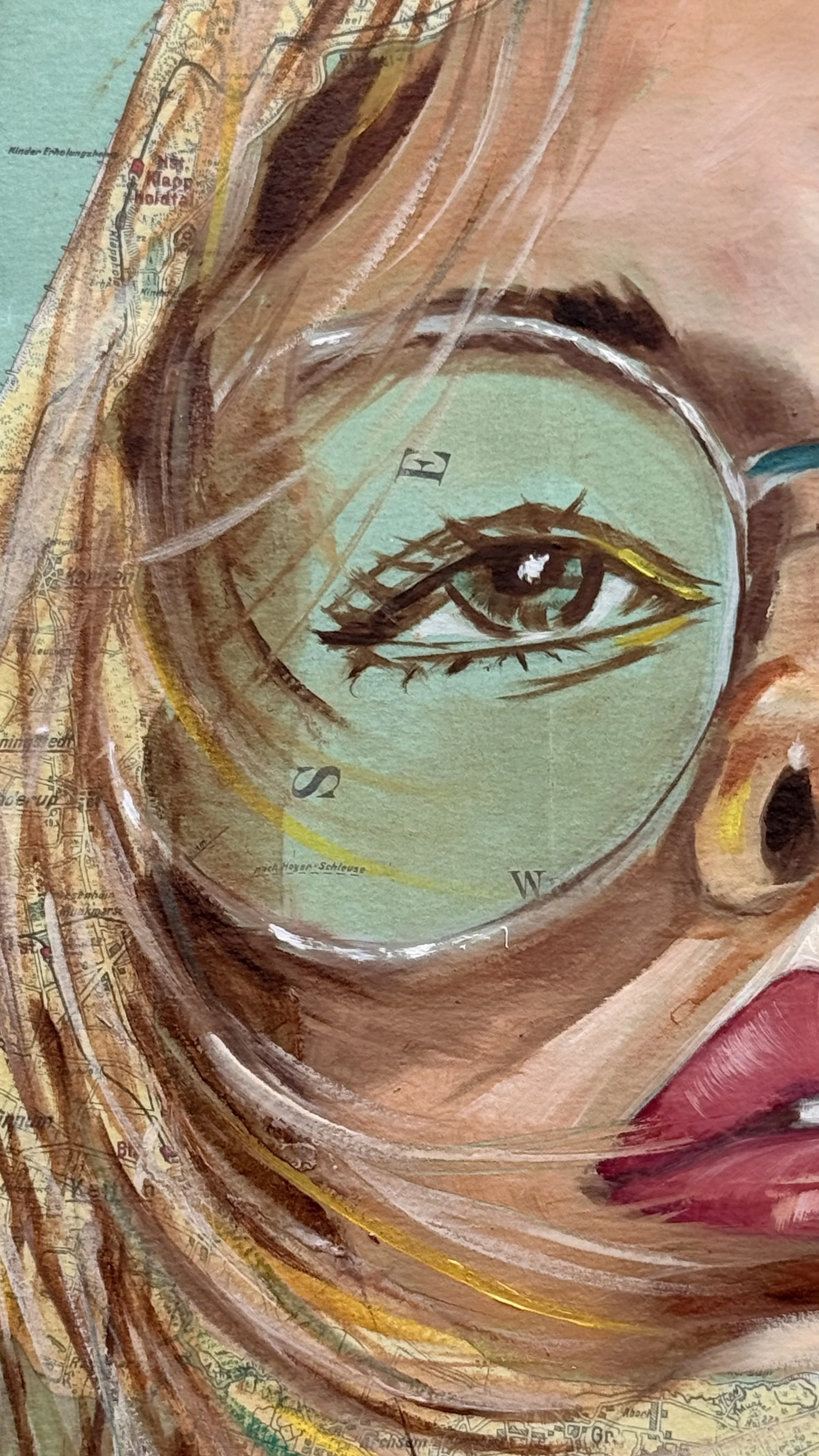 Detail Frauenportrait Sylt Girl auf Syltkarte von Cordula Heimburg 