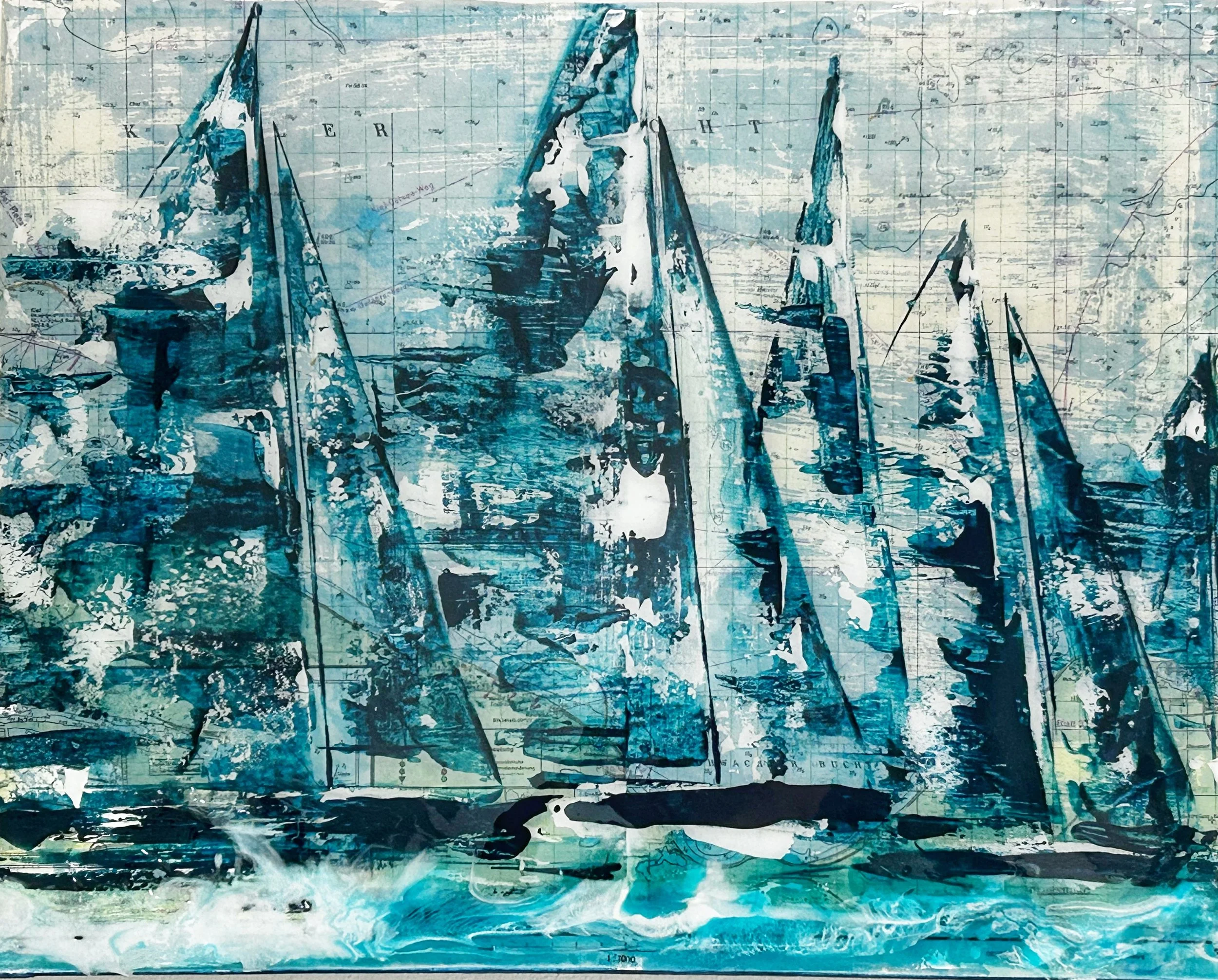 Hohwachter Bucht I Acryl auf Original Seekarte auf Leinwand, veredelt mit Resin | 40x 50 cm