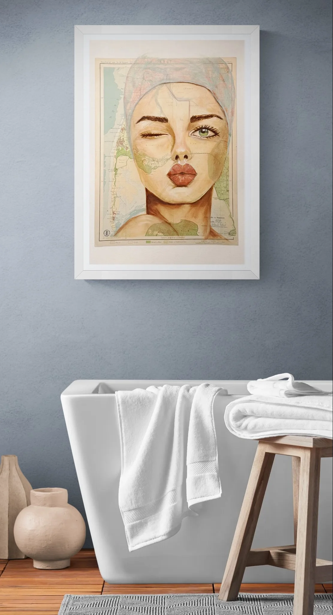 Wohninspiration-Kiss me-Frauenportrait mit Badekappe und Kussmund-Cordula Heimburg.jpeg