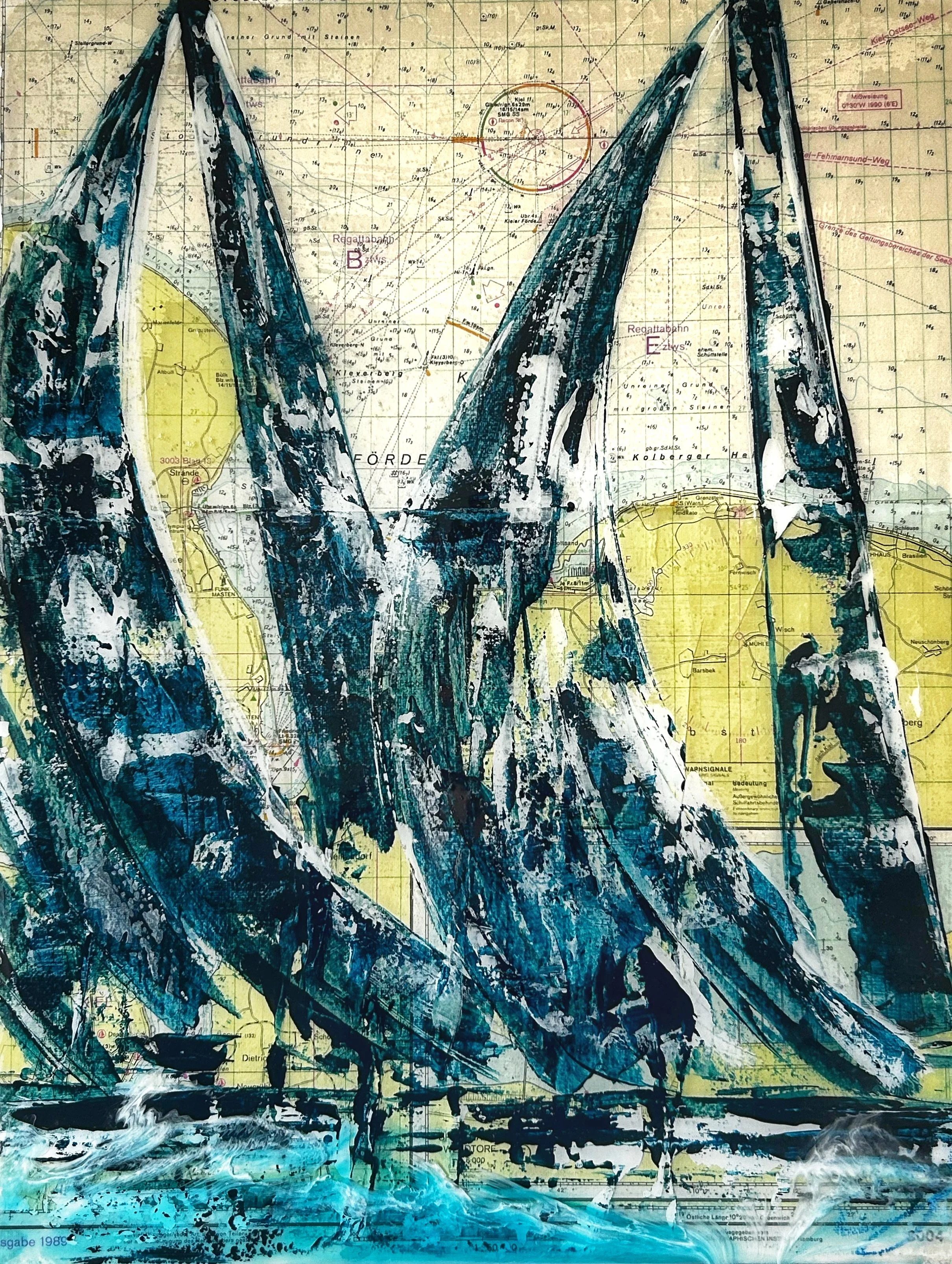 Kieler Förde I Acryl auf Original Seekarte auf Leinwand, veredelt mit Resin | 50x 40 cm