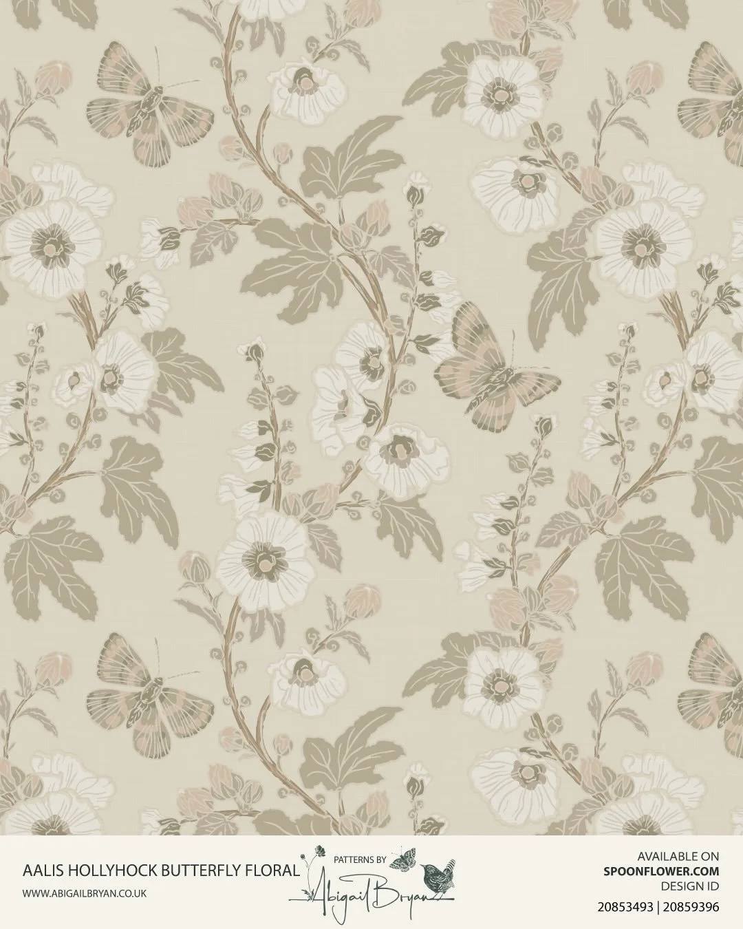 Meet my new pattern Aalis Hollyhock Butterfly Floral, in soft muted naturals. I&rsquo;m feeling a bit dreamy with this one 🦋 and it&rsquo;s one of my designs for the Repertoire Loomwell wallpaper challenge&hellip;.although it&rsquo;s already availab