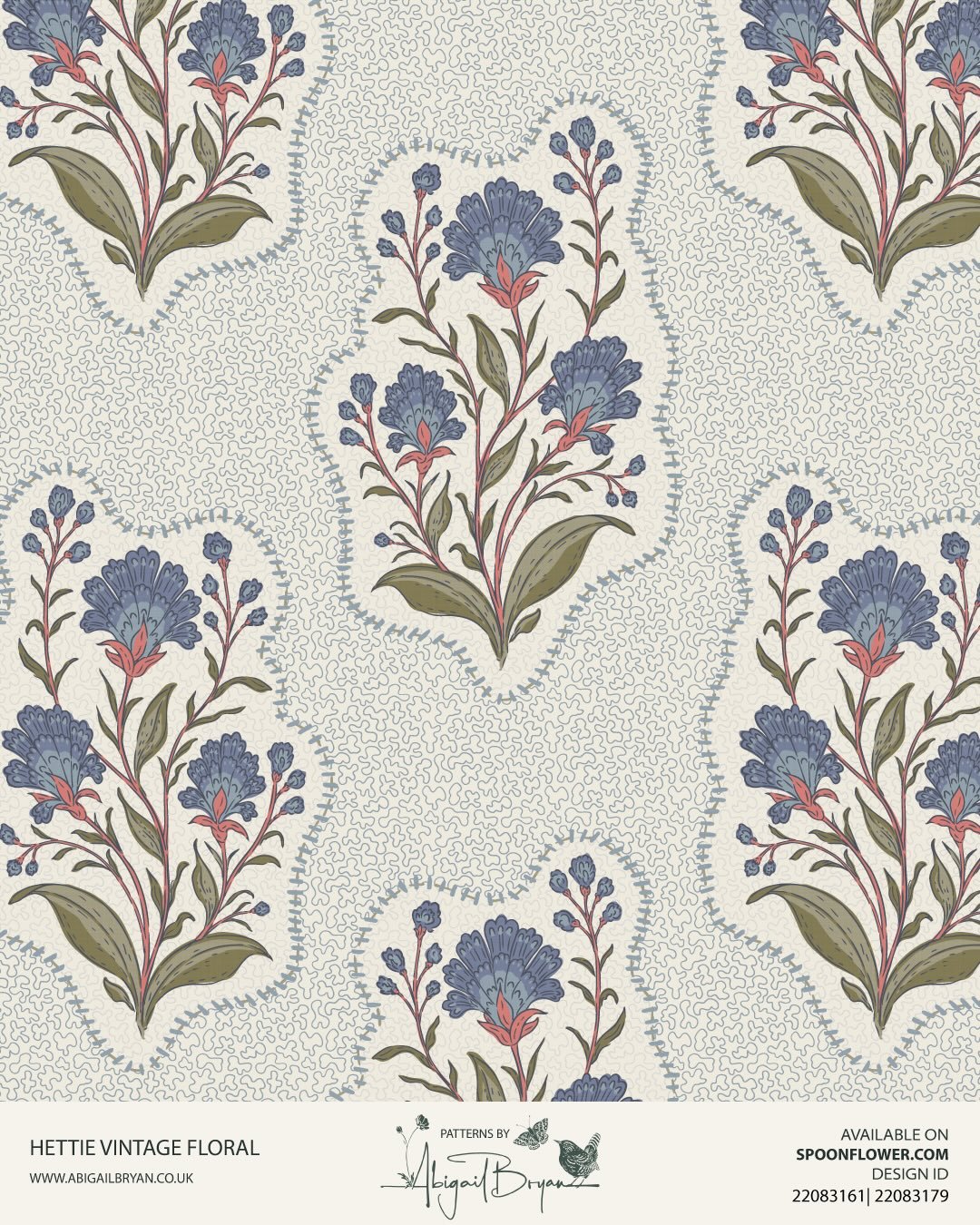 Hettie Vintage Floral is a hand-drawn, romantic cottage-style summer floral design available as both a stripe and an organic floral dot. It&rsquo;s part of my new collection inspired by that romantic vintage charm.

Available in two sizes and other c