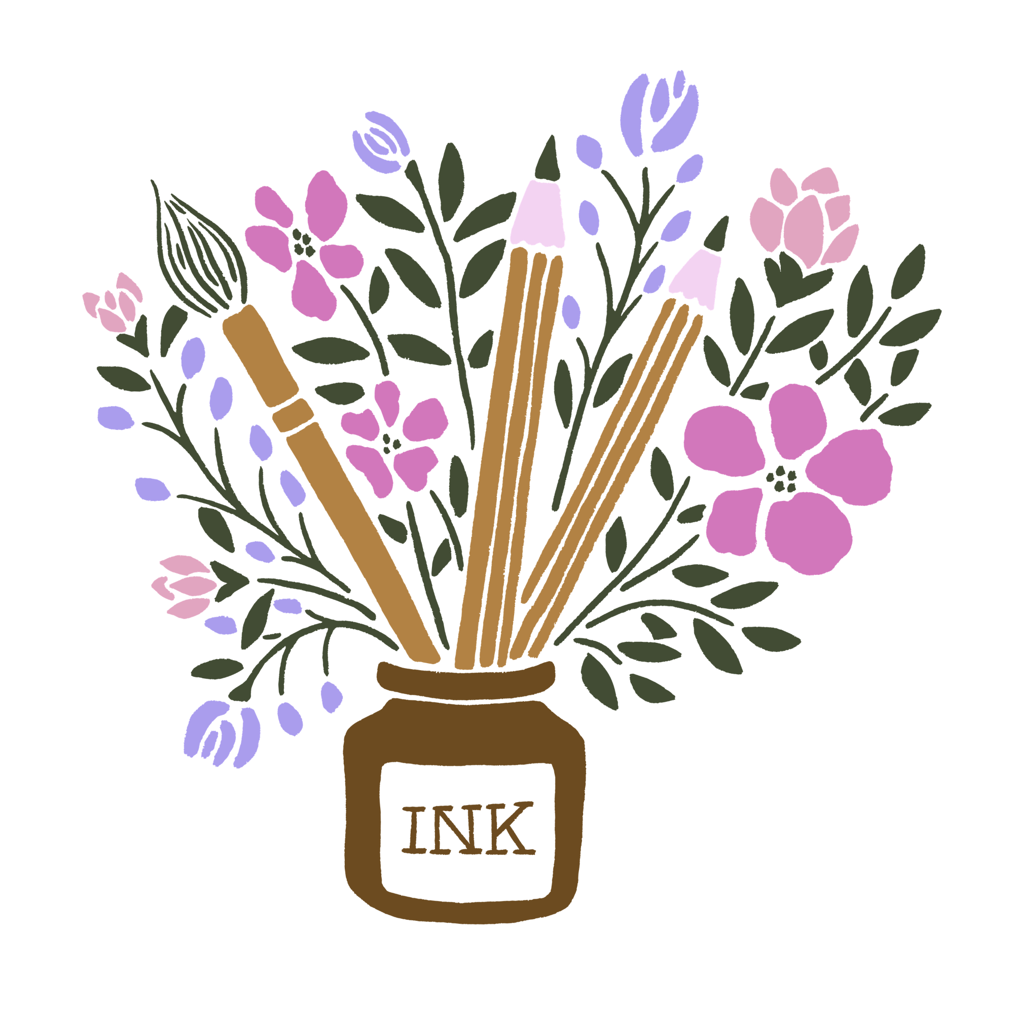Artist pencil drawing pot and flowers
