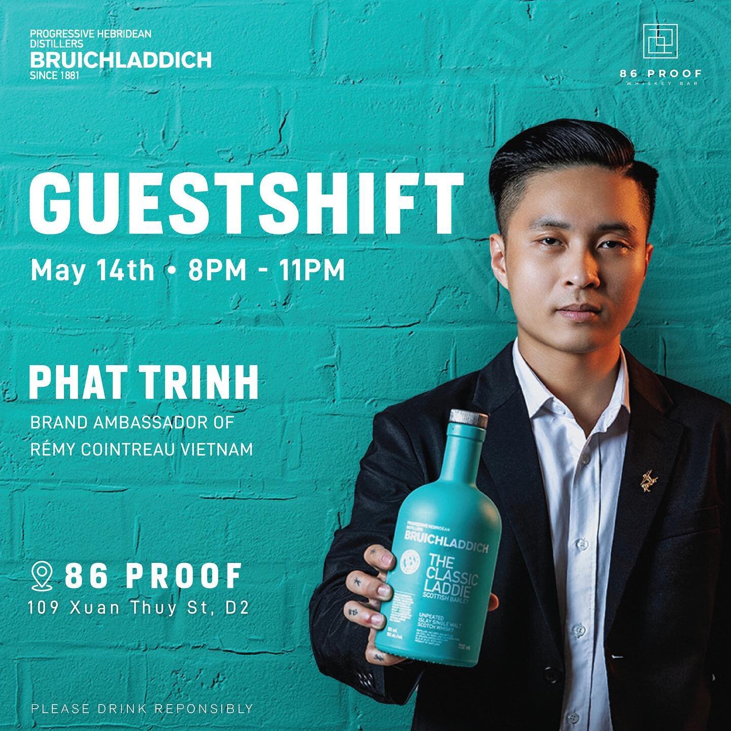 𝐁𝐑𝐔𝐈𝐂𝐇𝐋𝐀𝐃𝐃𝐈𝐂𝐇 𝐱 𝟖𝟔 𝐏𝐑𝐎𝐎𝐅 ft. Phat Trinh 

Join us tomorrow (Sunday, May 14) as Remy Cointreau's brand ambassador, Phat Trinh, takes over the 86 Proof bar. 

For one night only, Phat will be shaking up 3 signature Bruichladdich Cl