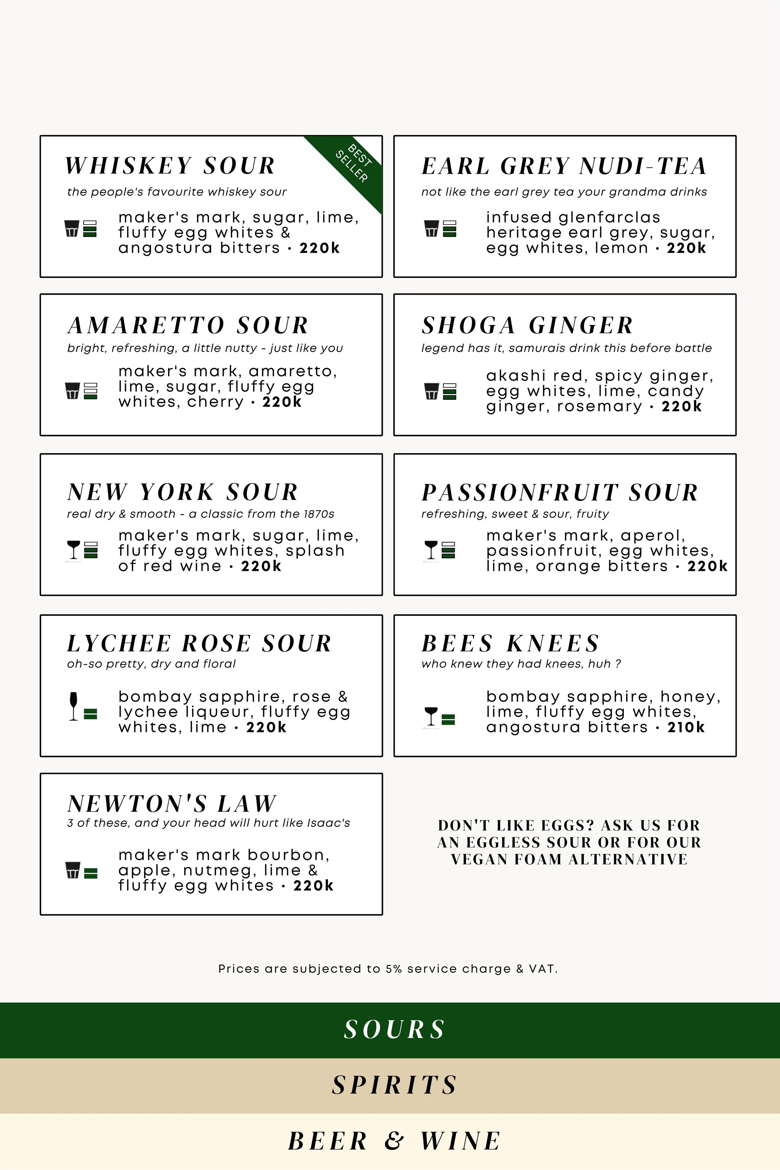 MENU — 86 PROOF