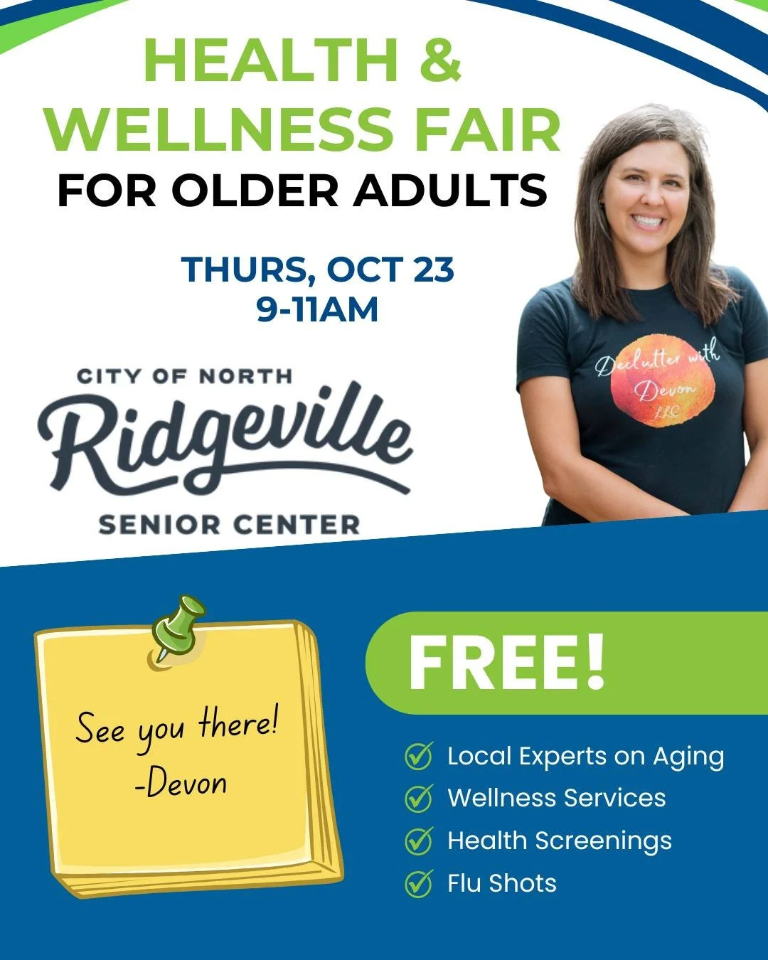 👋 Come say hi! 

Let&rsquo;s talk in person about how I can help you or the elders in your life!

I&rsquo;ll be at the North Ridgeville Health &amp; Wellness Fair next week &mdash; a free community event packed with helpful resources and wellness sc