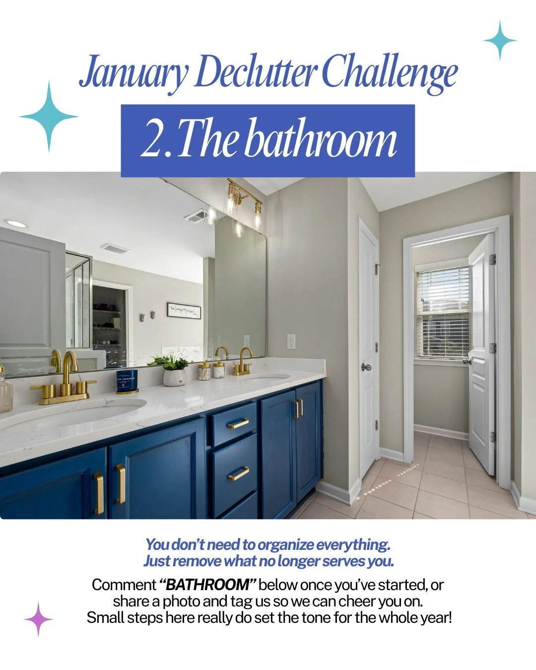 January Declutter Challenge: Bathroom Edition ✨

This is the second space we are tackling in our New Year, New Space challenge. Your bathroom sets the tone for your morning and evening routines. Start by clearing out things that no longer work. Old s