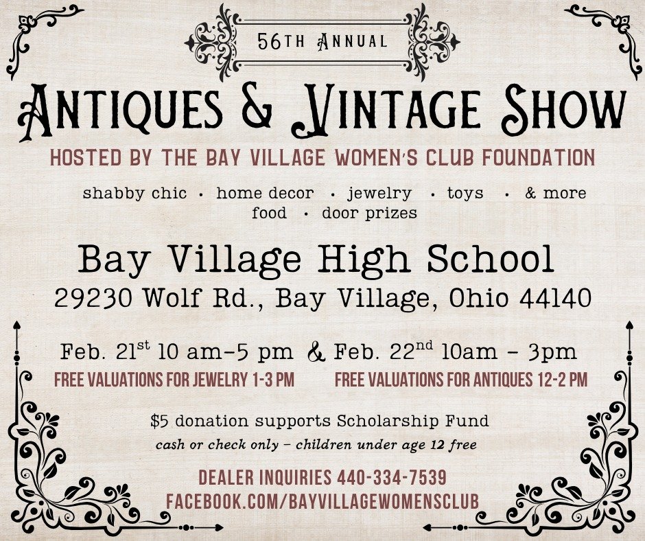 Looking for something fun to do this weekend?

The Antiques &amp; Vintage Show is happening Friday and Saturday at Bay Village High School, and we&rsquo;re proud to be a featured sponsor.

Come browse, support the community, and enjoy all the vintage