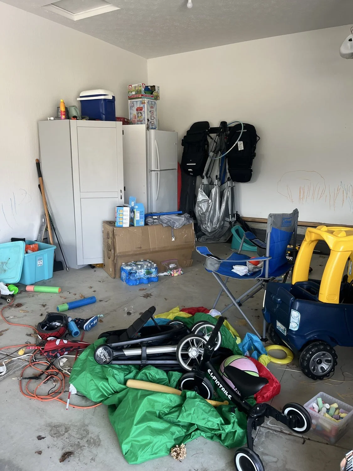 Cluttered garage before professional organizing in Broadview Heights, Ohio near Brecksville
