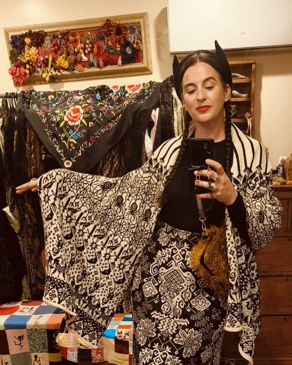 Hello lovelies 🖤

Just a little update.. my website will be closed from 21st April until 12th May. Last day for orders will be Friday 17 April!
In this photo one of my lovely clients is wearing The Witching Hour 🕸️🕷️🐦&zwj;⬛ with hat &amp; bag @ho