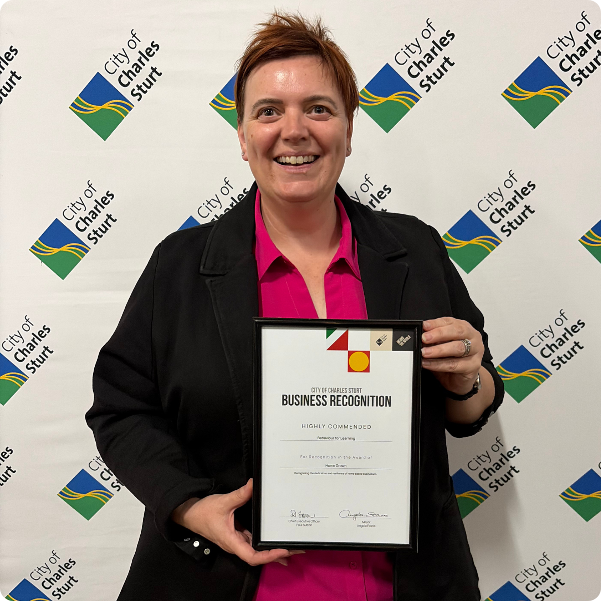 Roisin Mcilduff receiving high commendation at the 2026 city of charles sturt business awards for behaviour for learning, adelaide