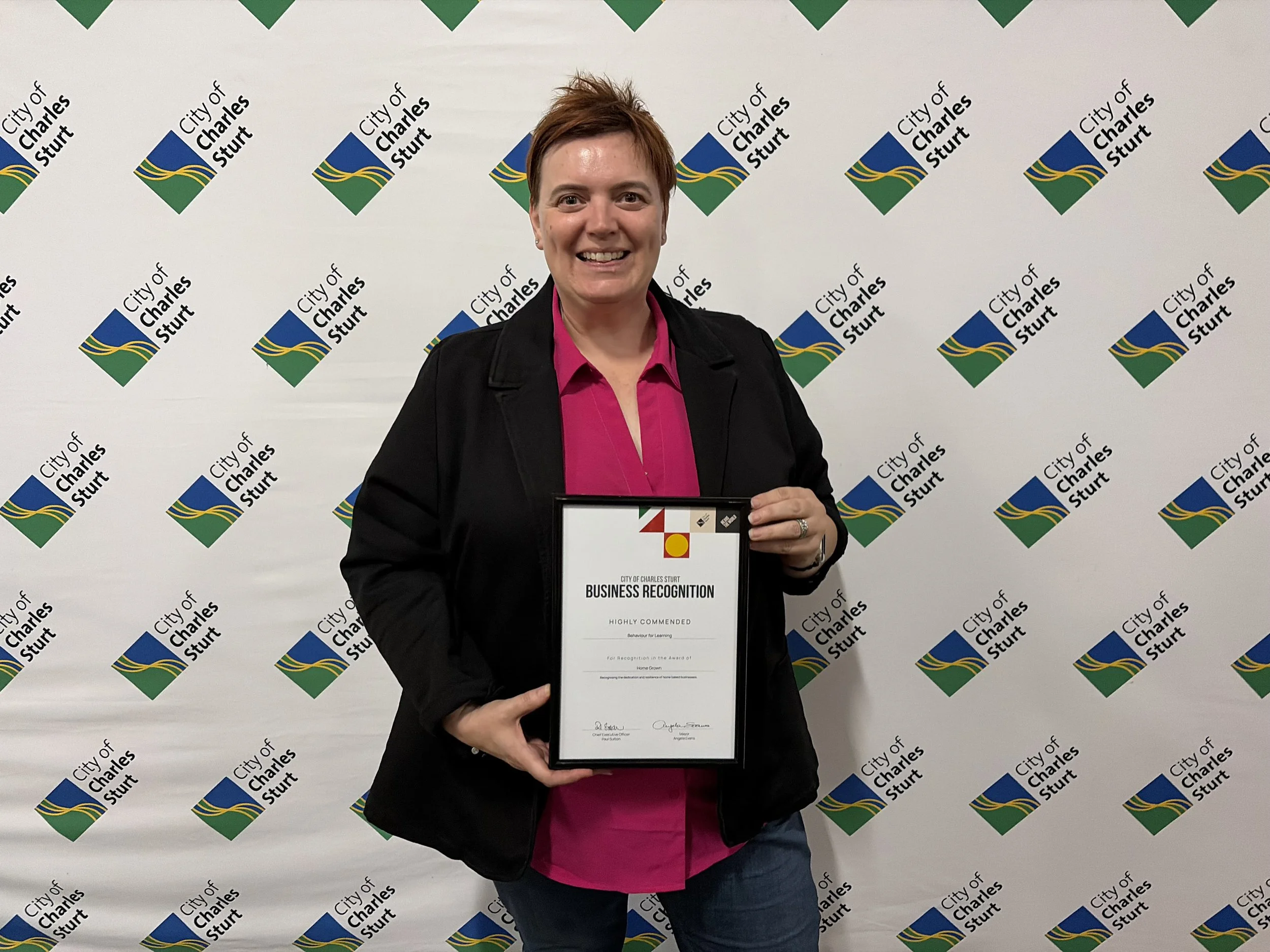 Roisin McIlduff receiving High Commendation at the 2026 City of Charles Sturt Business Awards for Behaviour for Learning