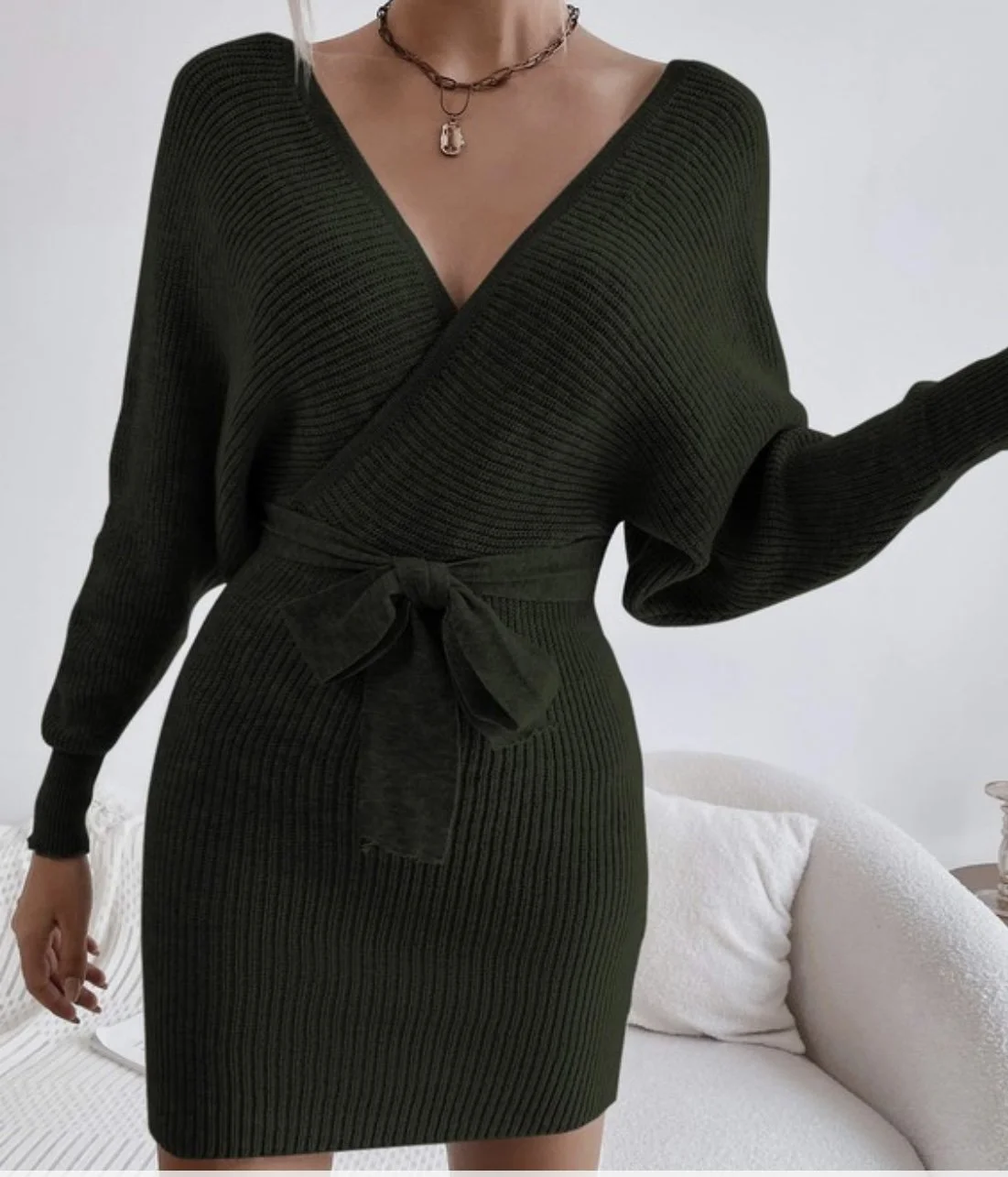 white christmas dresses Bora Off-Shoulder V-Neck Sweater Dress