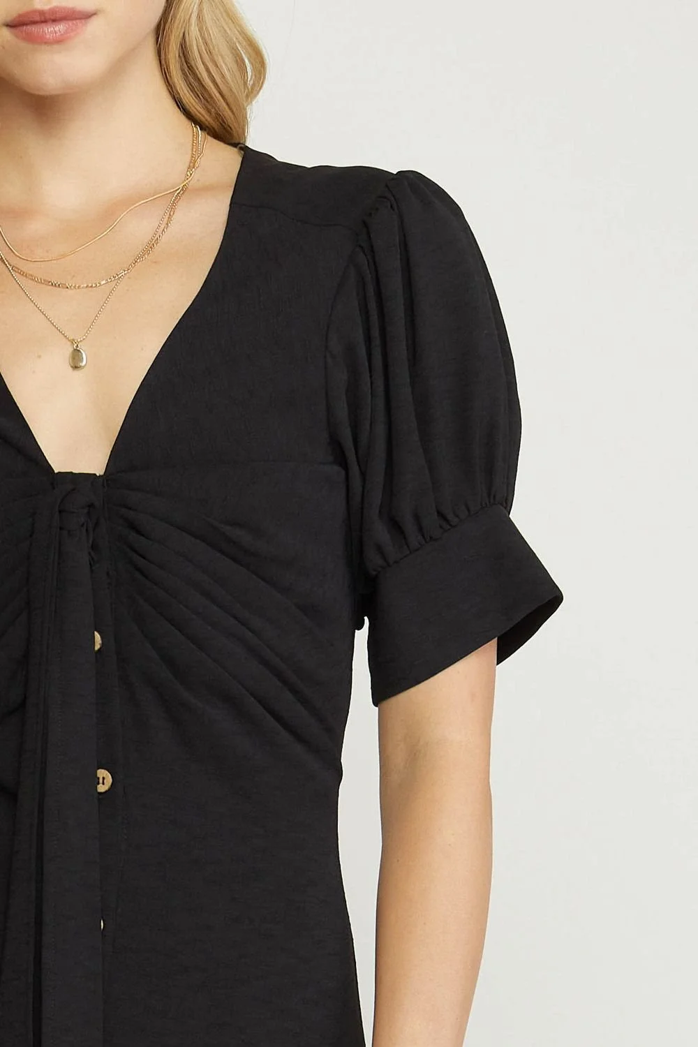 loft tie puff sleeve midi dress in black Loft Petite Floral Button Puff Sleeve Midi Dress