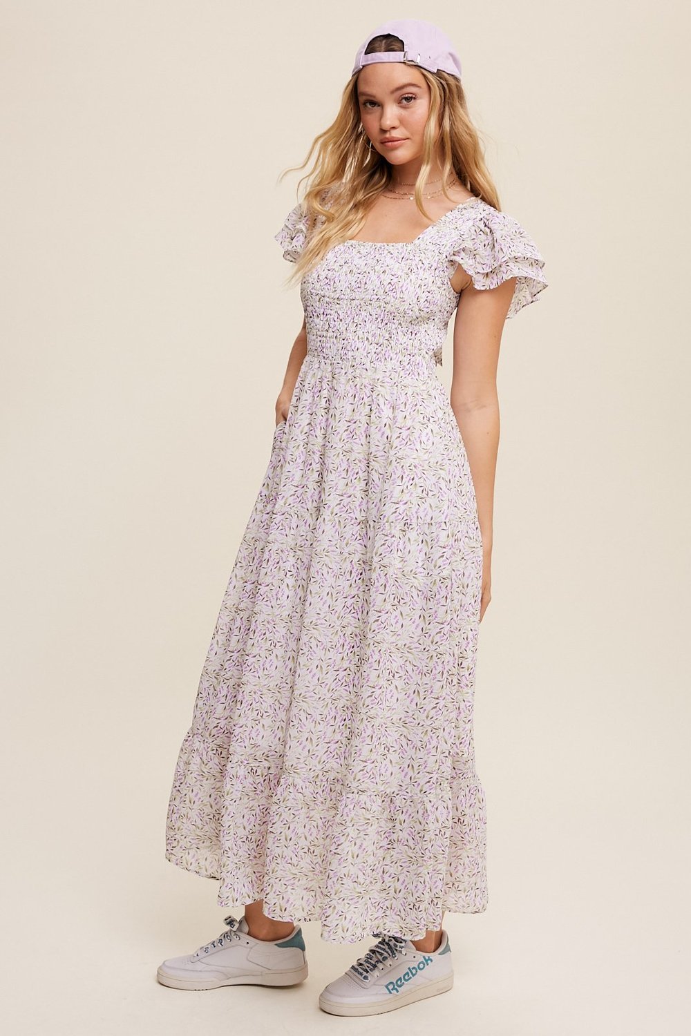 Smocked Ruffle Sleeve Flower Maxi Dress  LSF Boutique