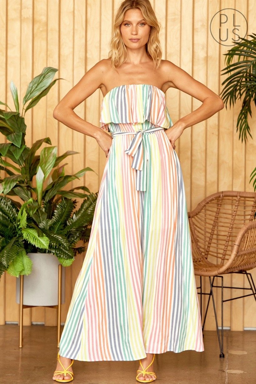 chinese dress ladies Nicoby Pink Multi Stripe halter Maxi Dress