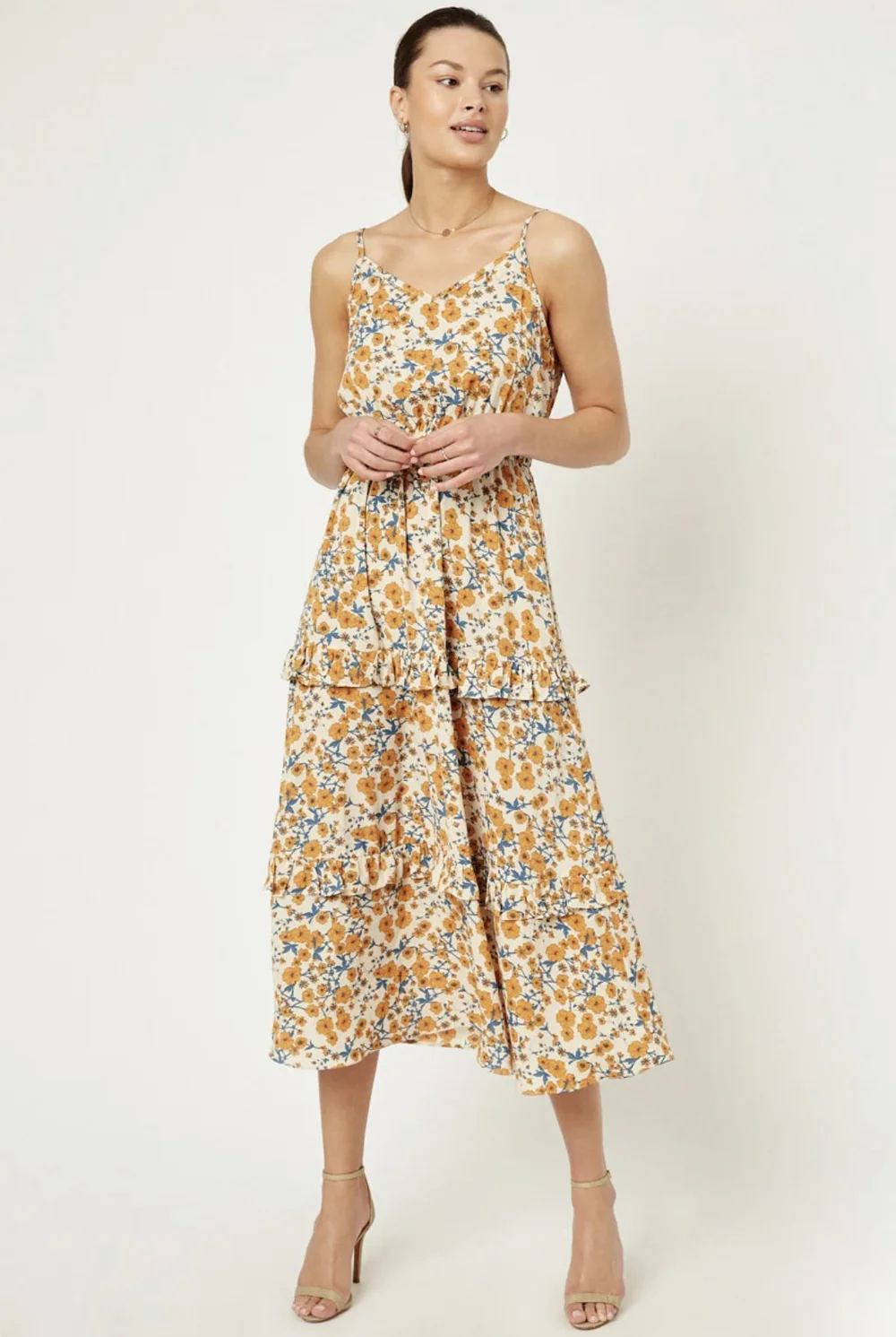 Woven Floral Ruffle Midi Tiered Dress  LSF Boutique