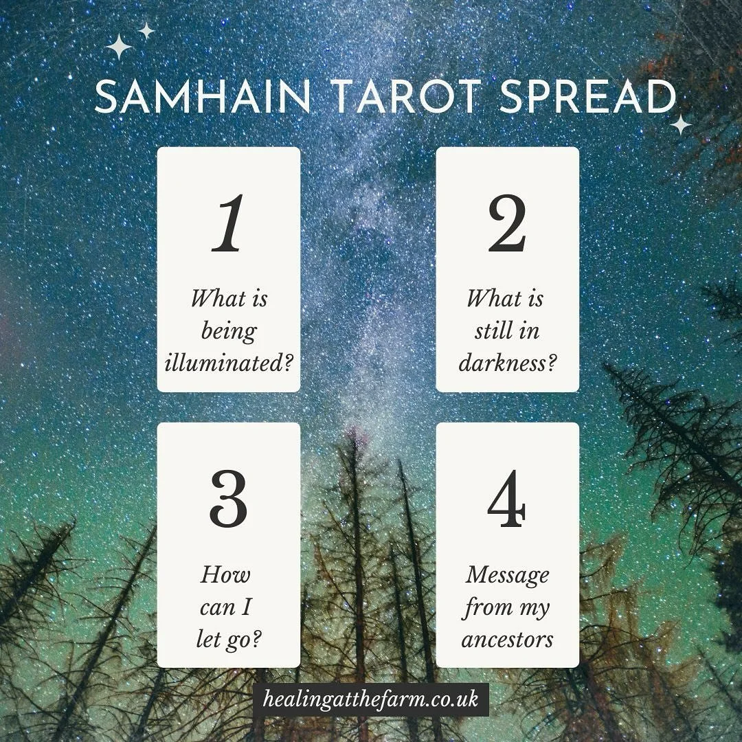 🌙✨ Today, I&rsquo;m sharing my very first Tarot spread, created just for Samhain! 🎉

This spread is designed to help you reflect on this special time of year. Here are the questions you can explore:

 ⭐️ What is being illuminated?
 ⭐️ What is still