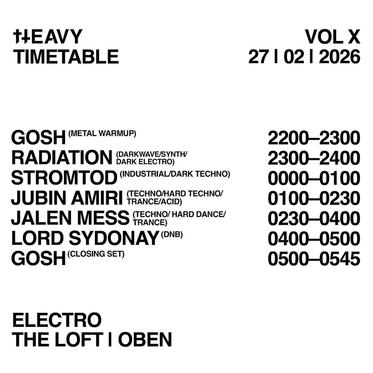 ⚡ 𝐋𝐈𝐍𝐄𝐔𝐏 𝐄𝐋𝐄𝐂𝐓𝐑𝐎 𝐅𝐋𝐎𝐎𝐑 ⚡ | 𝐓𝐎𝐍𝐈𝐆𝐇𝐓! 

✝️ ++ 𝐇𝐄𝐀𝐕𝐘 𝐕𝐎𝐋 𝐗 ++✝️
𝟐𝟕.𝟎𝟐.𝟐𝟎𝟐𝟔 | 𝐓𝐇𝐄 𝐋𝐎𝐅𝐓&nbsp;@theloftvienna
𝐉𝐎𝐈𝐍 𝐕𝐈𝐄𝐍𝐍𝐀&rsquo;𝐒 𝐇𝐄𝐀𝐕𝐈𝐄𝐒𝐓 𝐏𝐀𝐑𝐓𝐘! 

++ 𝐉𝐀𝐋𝐄𝐍 𝐌𝐄𝐒𝐒&nbsp;@𝐣𝐚𝐥?