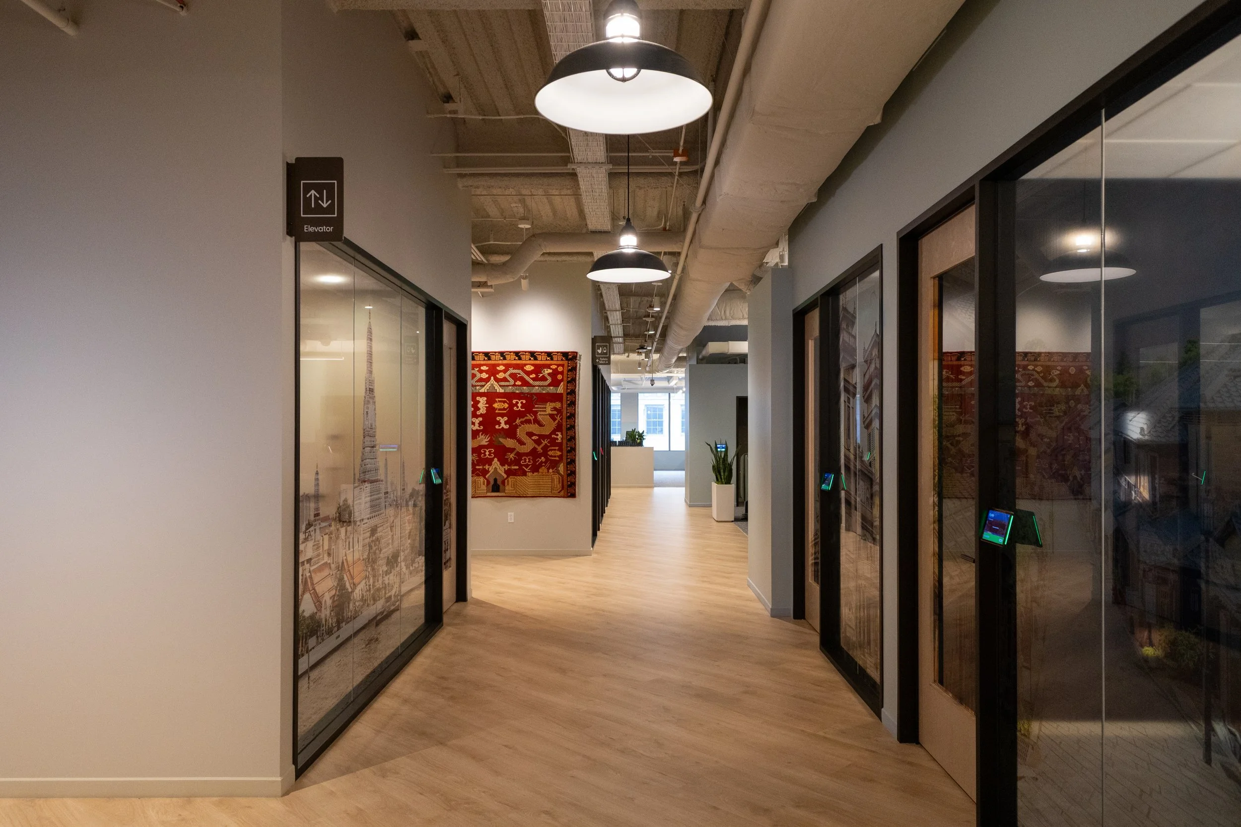 global inspired corridor between conference rooms in office in downtown Seattle, Washington