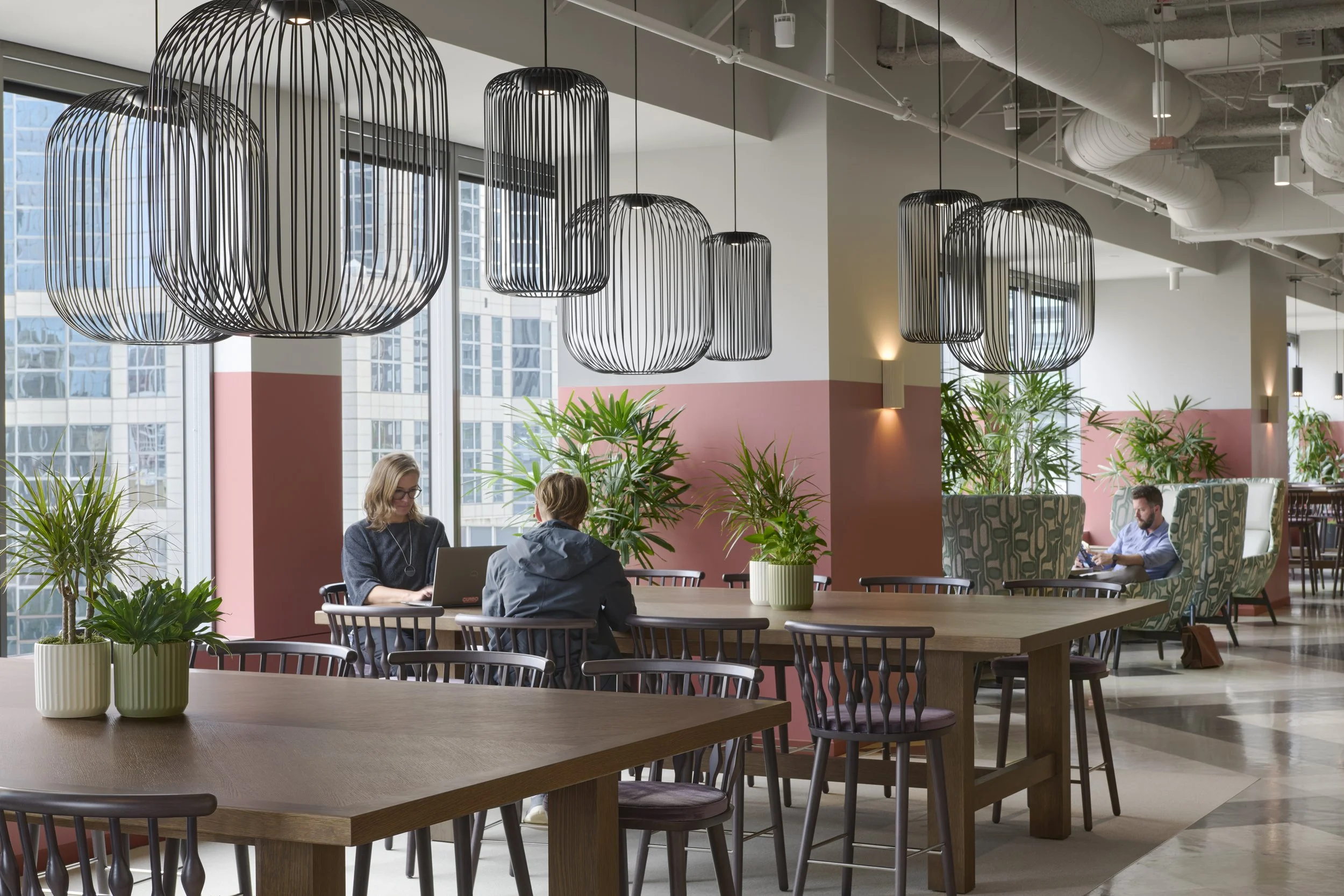 Office Space Coffee Area featuring custom lighting design