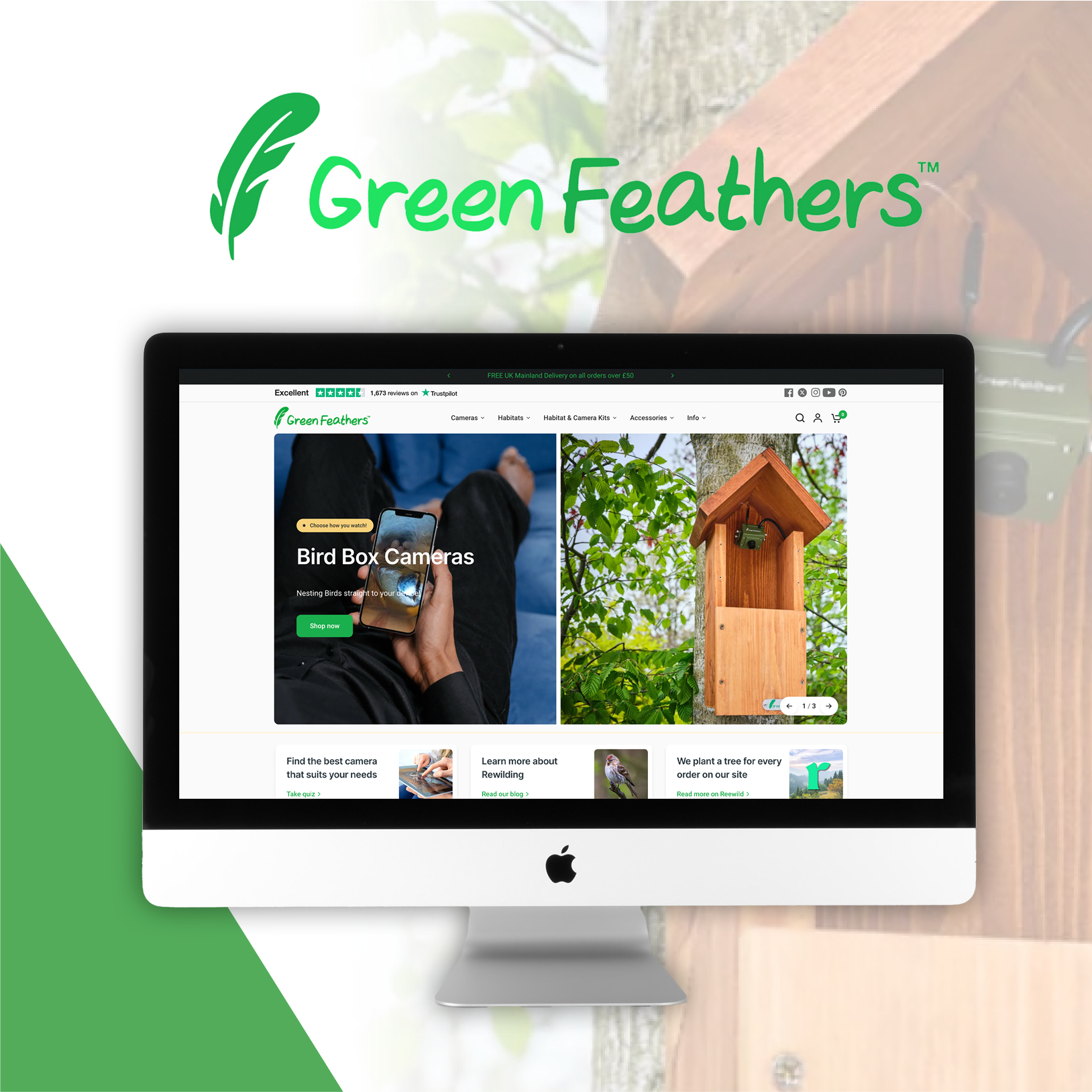 Green Feathers ecommerce site – Shopify 2.0 build for bird box camera brand