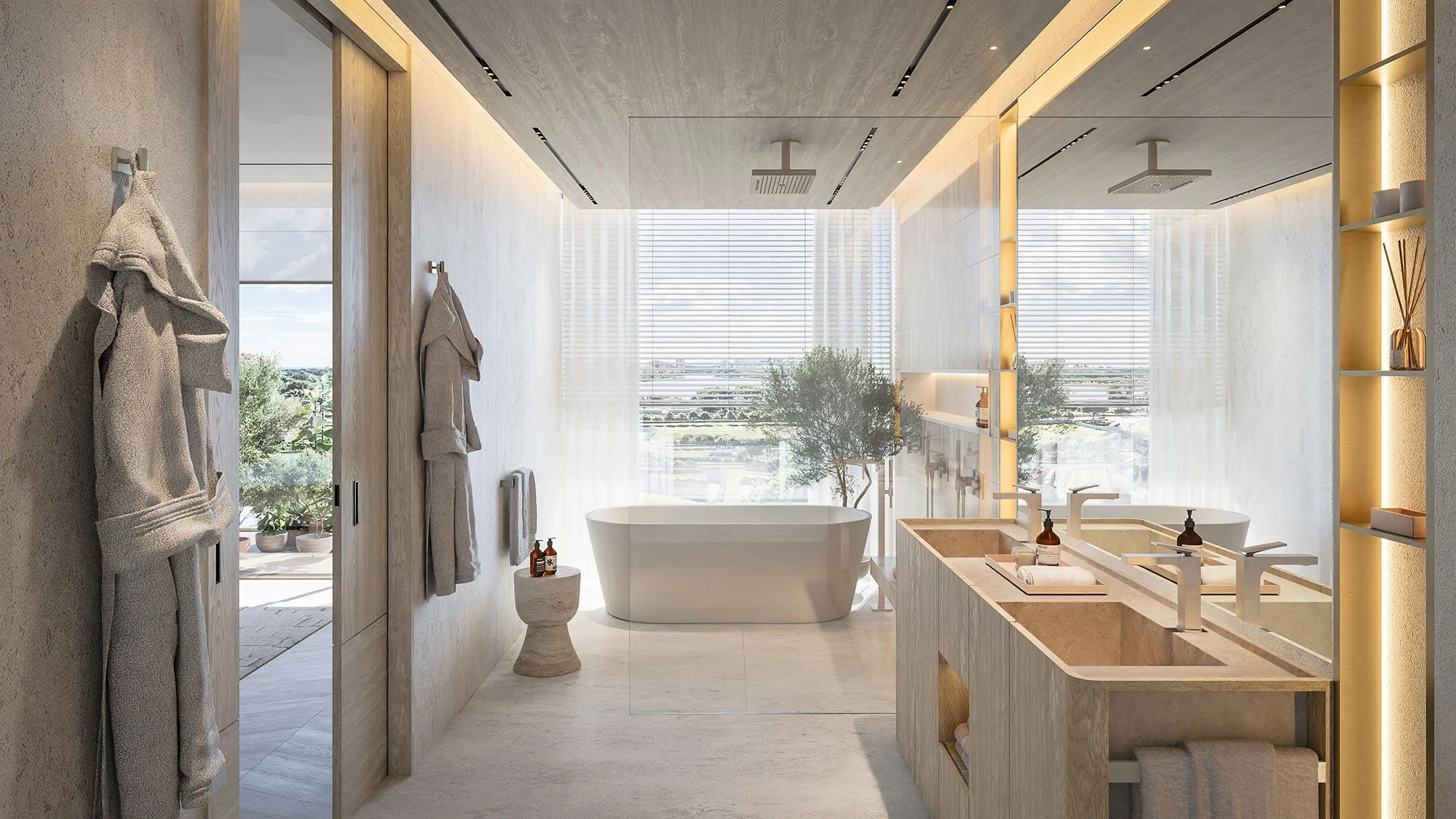 Luxury bathroom interior at Avida Residences, Dubai Islands, bespoke joinery and refined simplicity by MIA Studio.