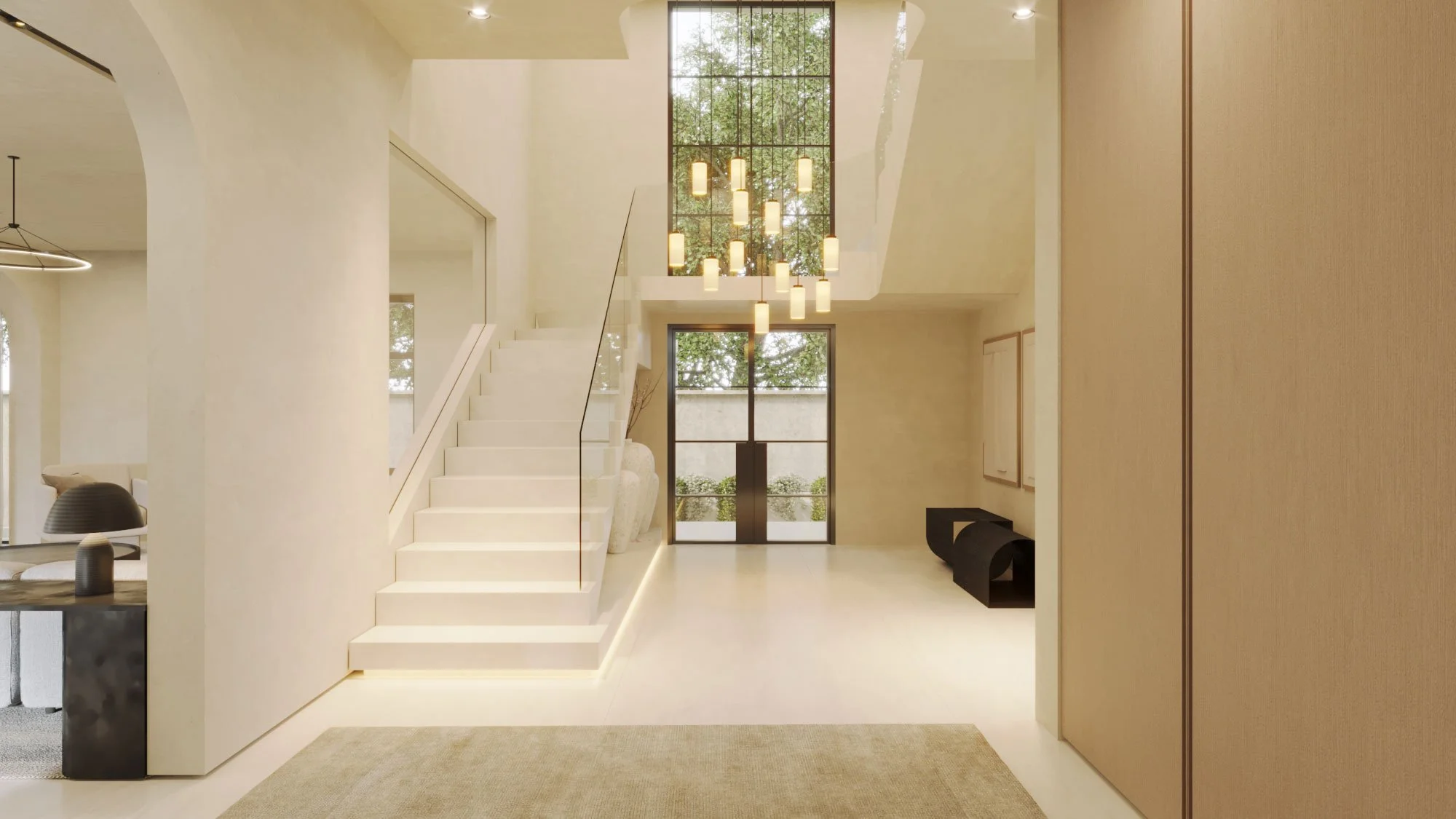 Luxury villa at Jumeirah Golf Estates, Dubai, featuring contemporary residential interior design with natural materials and bespoke detailing by MIA Studio.