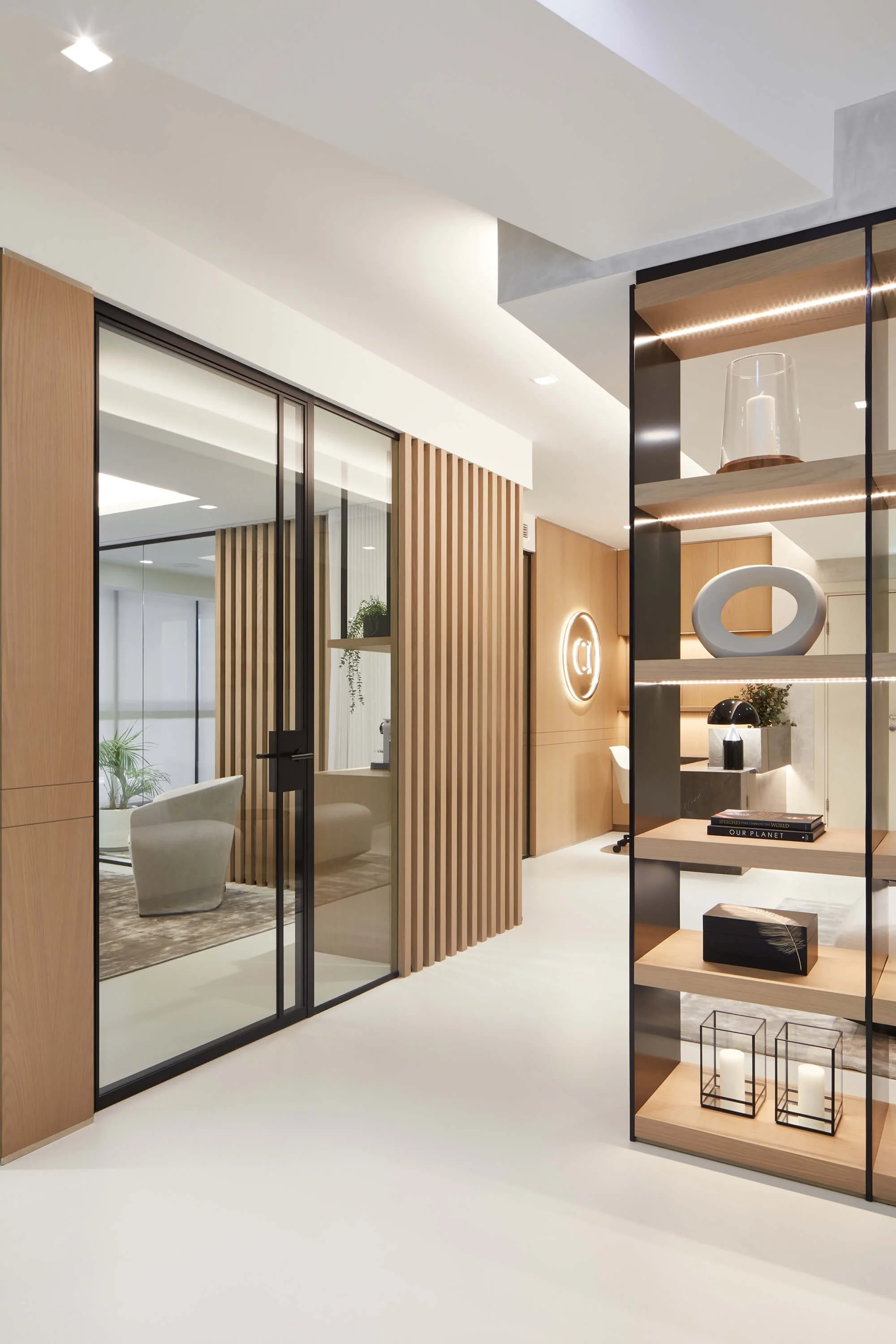 Contemporary office interior in Dubai featuring residential-inspired workplace design by MIA Studio.