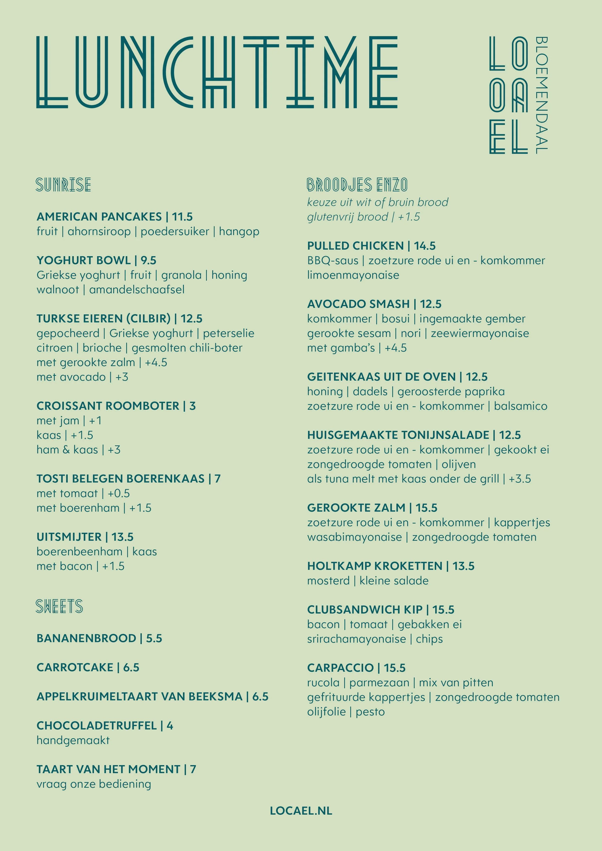 Locael menu lunch