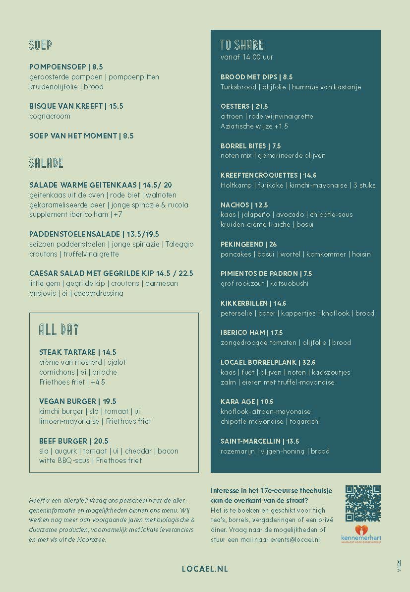 Locael Bloemendaal lunch menu - achterkant