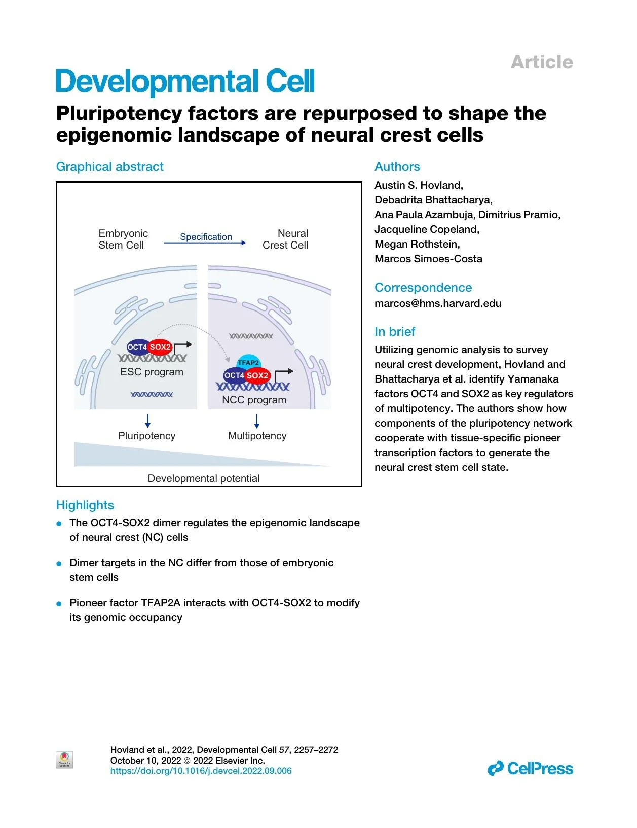 Pluripotency factors are repurposed to shape the epigenomic landscape of neural crest cells
