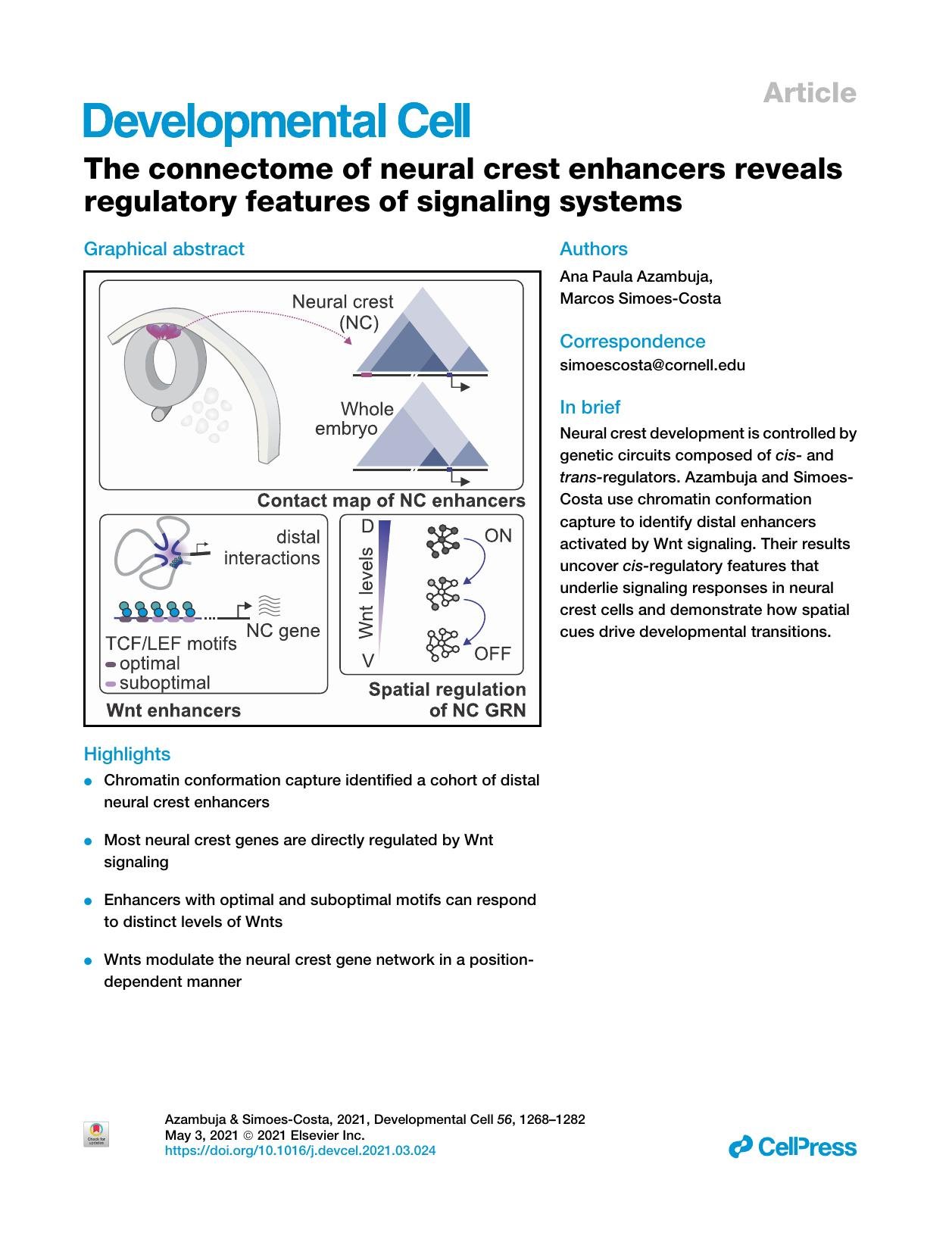 The connectome of neural crest enhancers reveals regulatory features of signaling systems