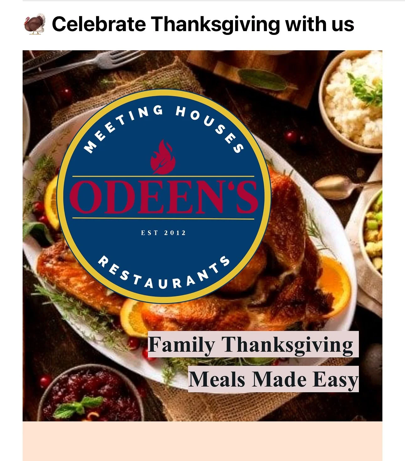 Let us cook for you! 🦃
Email info@odeens.com or call (203)438-1741 to order your full or partial Thanksgiving dinner! 
Orders must be placed by 11/24 for pickup between 9AM-1PM 11/28. Available at our Norwalk and Ridgefield locations. 
#thanksgiv