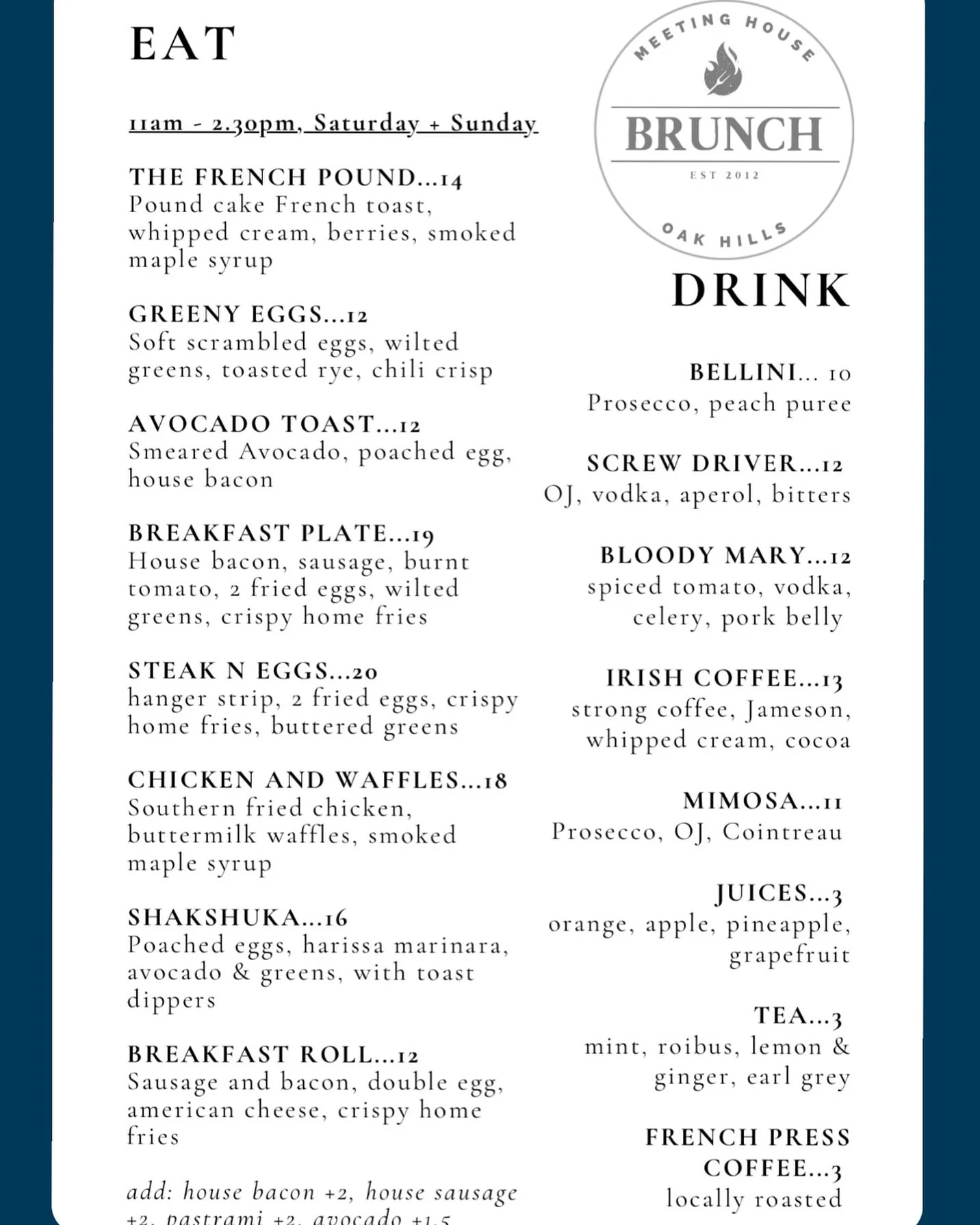 Brunch, please. 🍳
Head to Odeen’s BBQ Oak Hills in #norwalk for our fresh, decadent, and delicious brunch menu.🥂
Tell your friends.
.
.
#odeensbbq #oakhills #norwalkct #norwalkconnecticut #localeats #brunch #brunchmenu #ctfoodie #ctbrunc