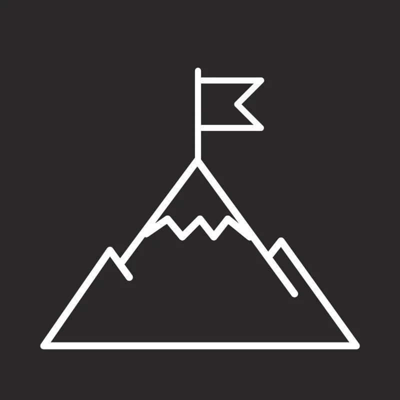 Simple line drawing of a mountain with a flag at the summit.