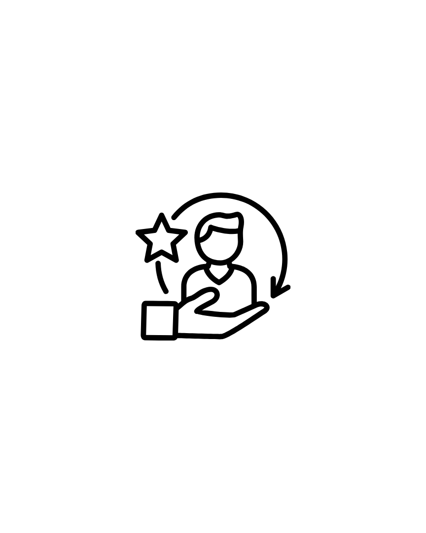 Outline of a person with a star and a check mark over a computer screen, representing achievement or success in digital learning.