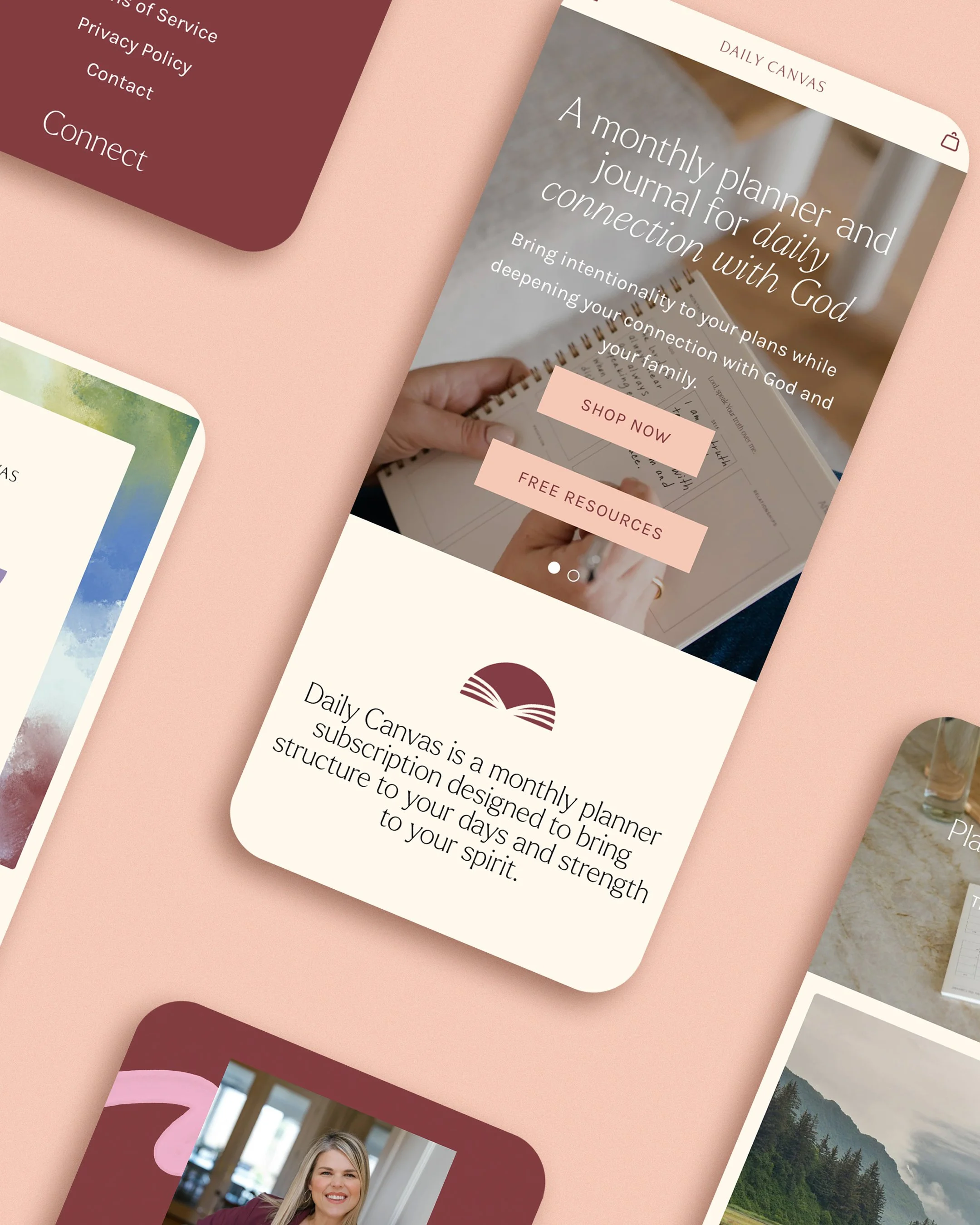 Mobile phone mockup displaying the homepage of the Daily Canvas Shopify website.