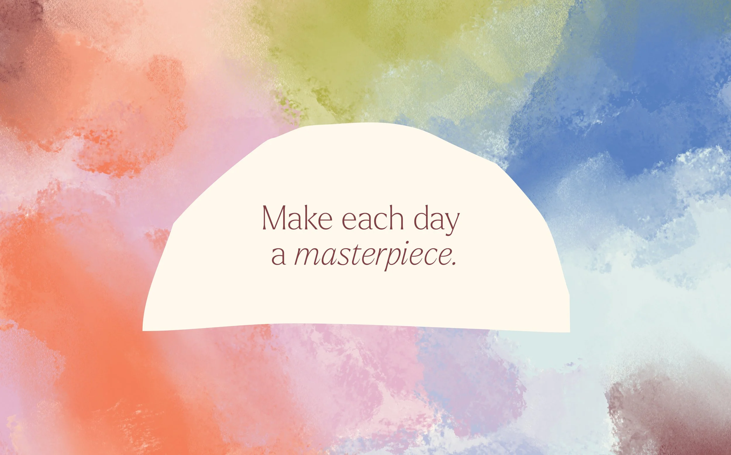 Colorful watercolor brand graphic for Daily Canvas with a cream sunrise shape and the quote “Make each day a masterpiece."