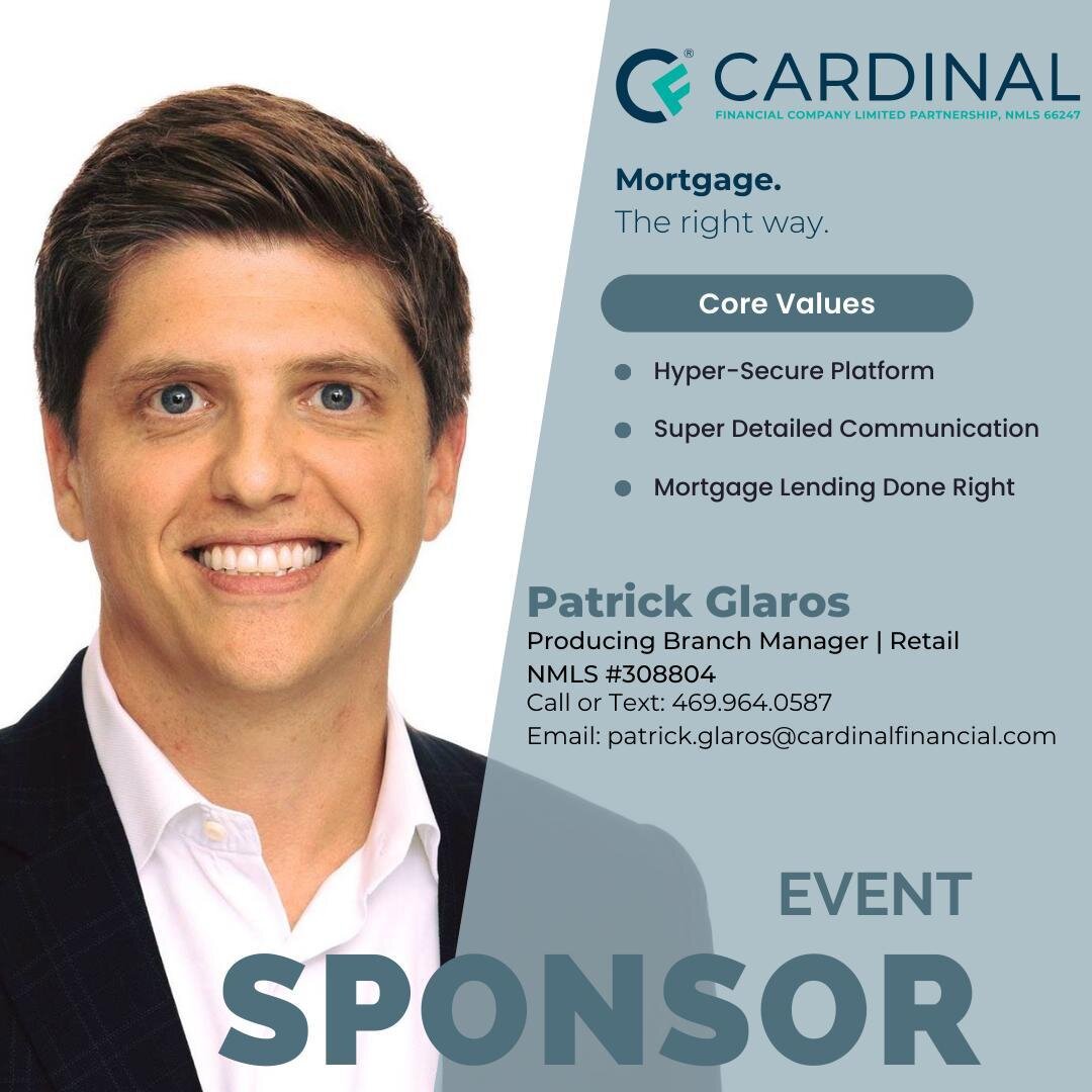 Anniversary Party Sponsor Spotlight:
Patrick Glaros with Cardinal Financial 

Although we work and know lots of great lenders, Patrick Glaros has been there for us since day 1! 

He has helped navigate and solve some of the most complex of loans, got