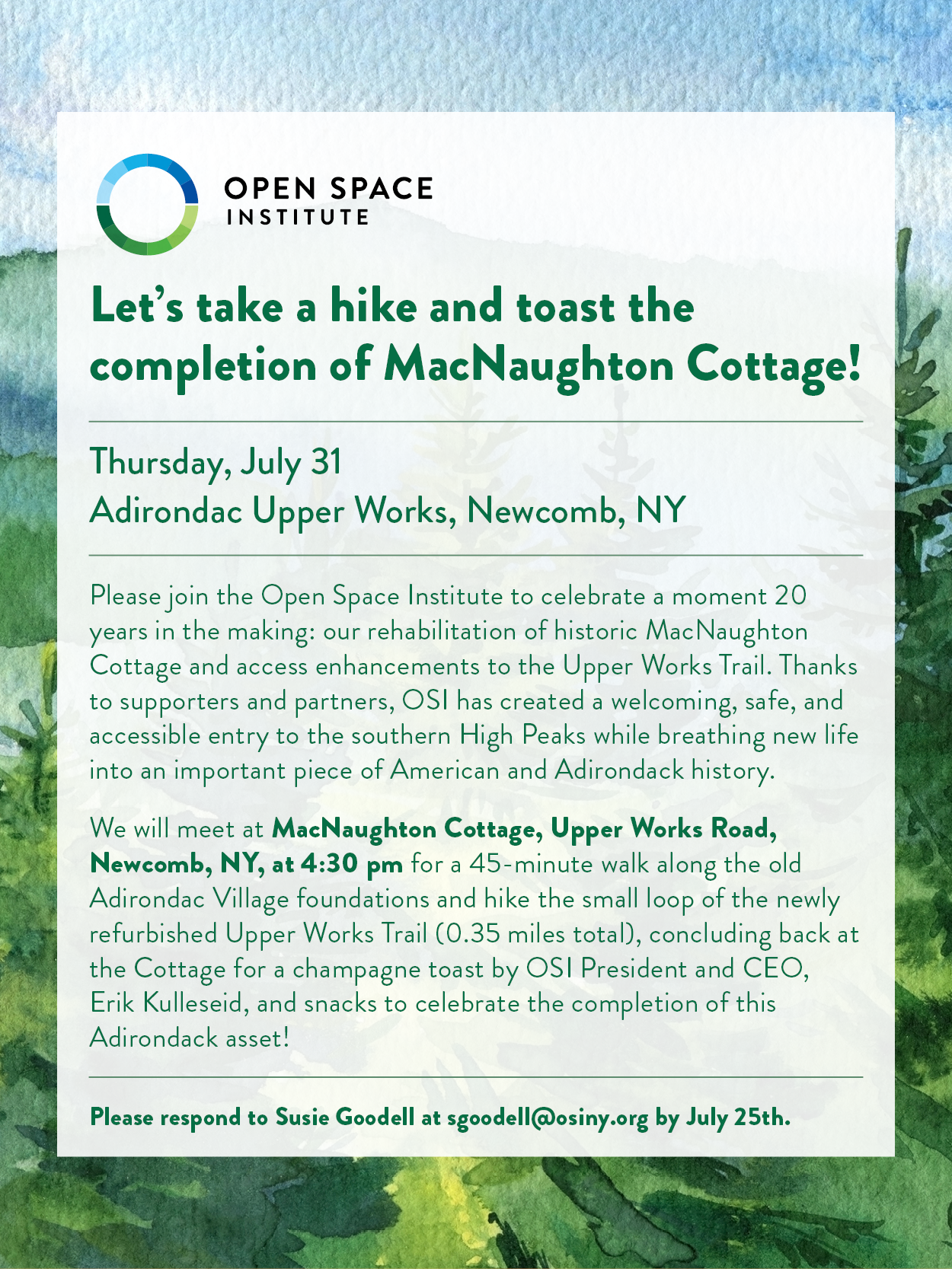 Hike and Toast for the Completion of MacNaughton Cottage