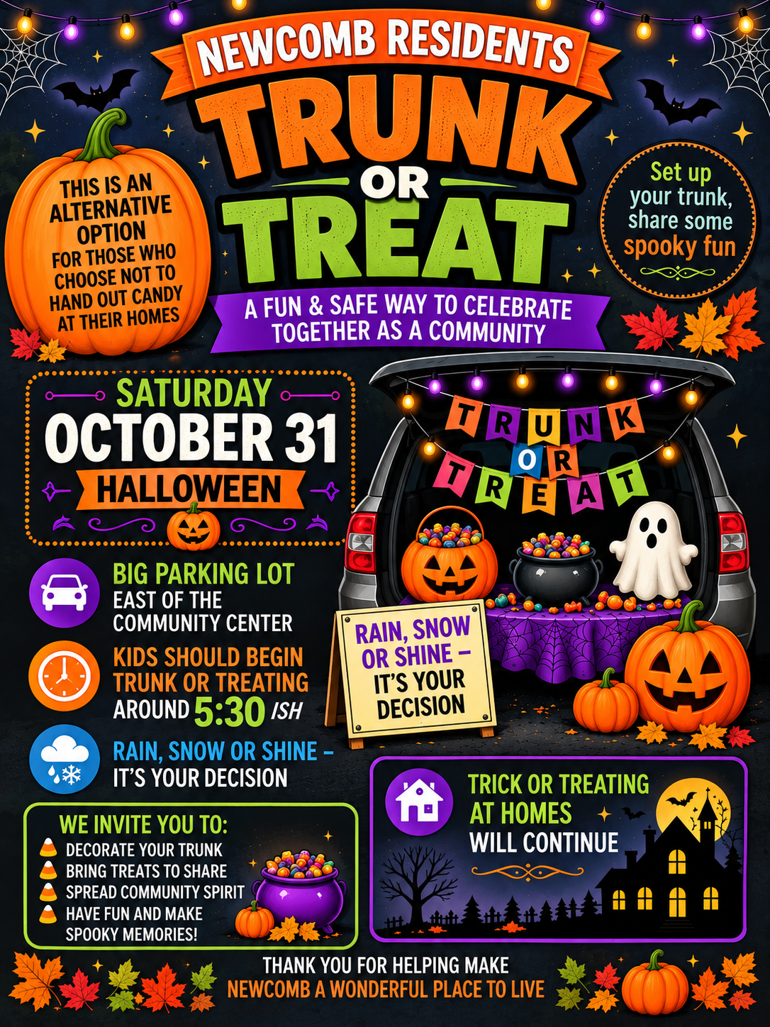 Newcomb Residents Trunk or Treat