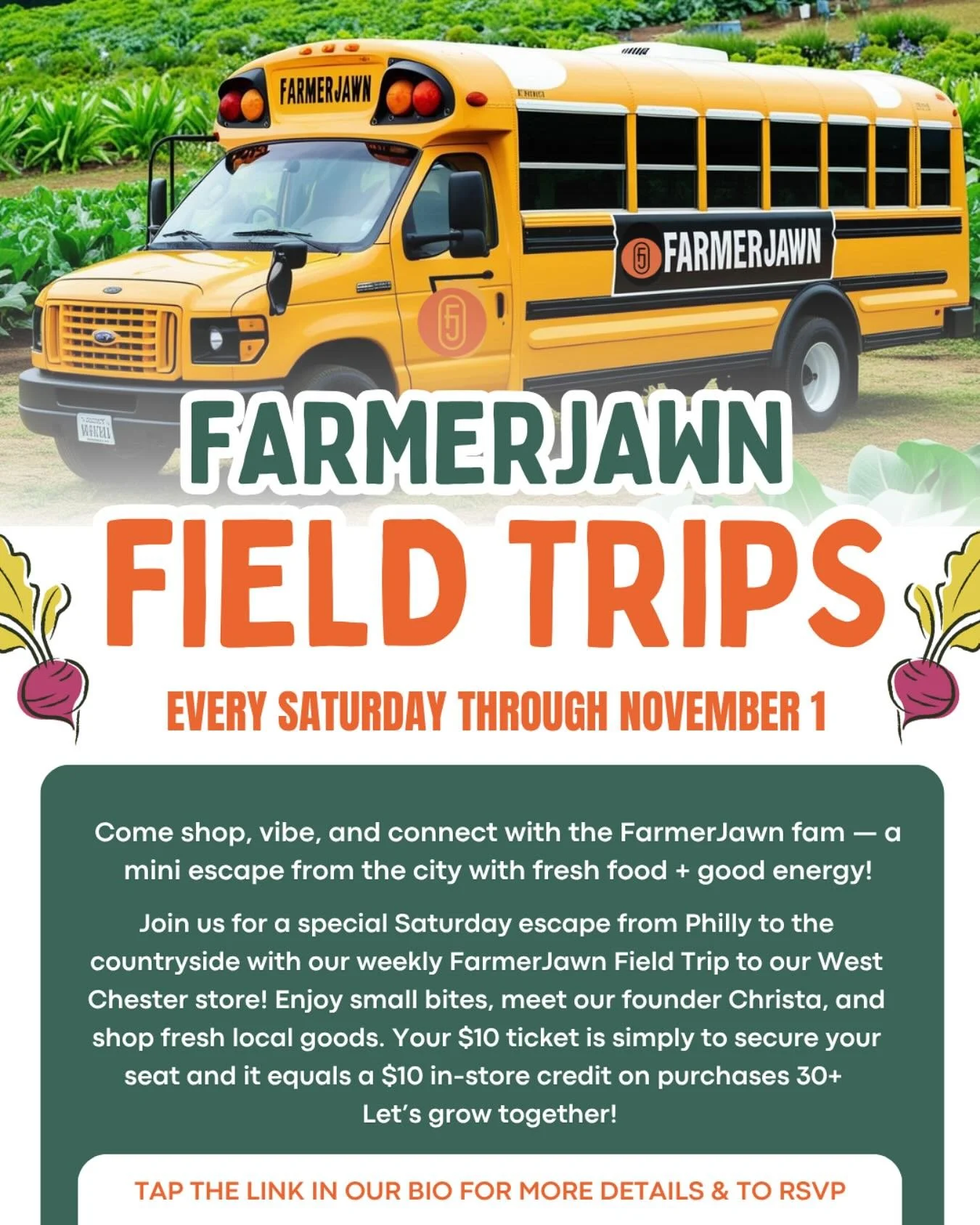 Don&rsquo;t miss this week&rsquo;s FarmerJawn Field Trip! 🚌🌱 Come shop, vibe, and connect with the FarmerJawn Fam for a mini escape from the city with fresh food, great people, and great energy! 

Schedule&hellip;
📍Pickup in Philly: 10:00am 
🚌 Ri