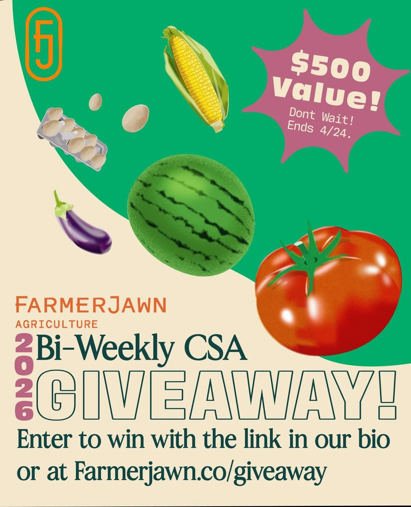 This is what summer is supposed to taste like.

We&rsquo;re offering one person a Bi-Weekly FarmerJawn Farm Share&mdash;seasonal, regeneratively grown produce from over 100 acres of well-cared for land 

Valued at $500. Pickup begins at the end of sp