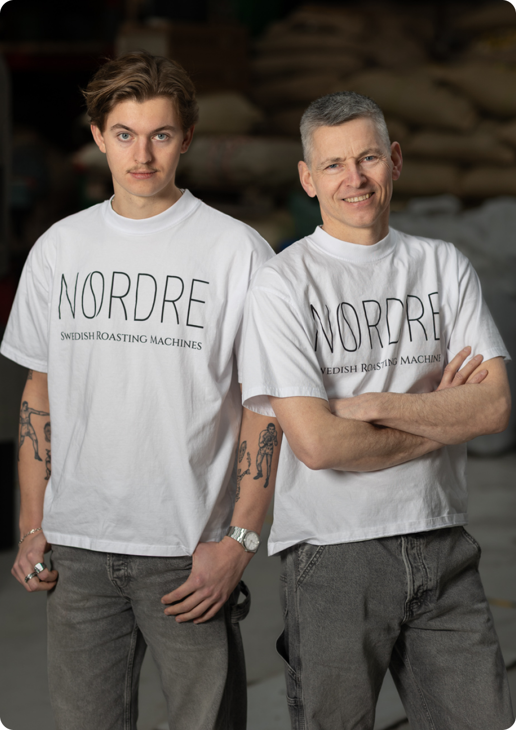 Einar (left) and Martin (right), founders of NORDRE Roasters, in the workshop