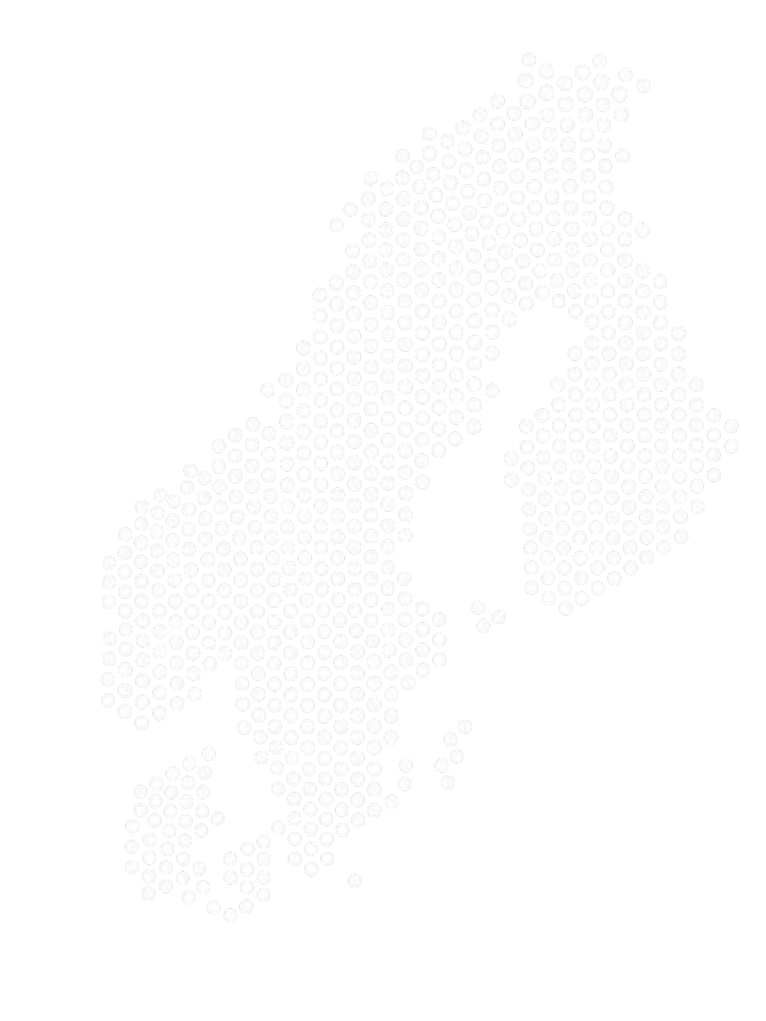 Dotted map of Scandinavia showing where NORDRE sources components